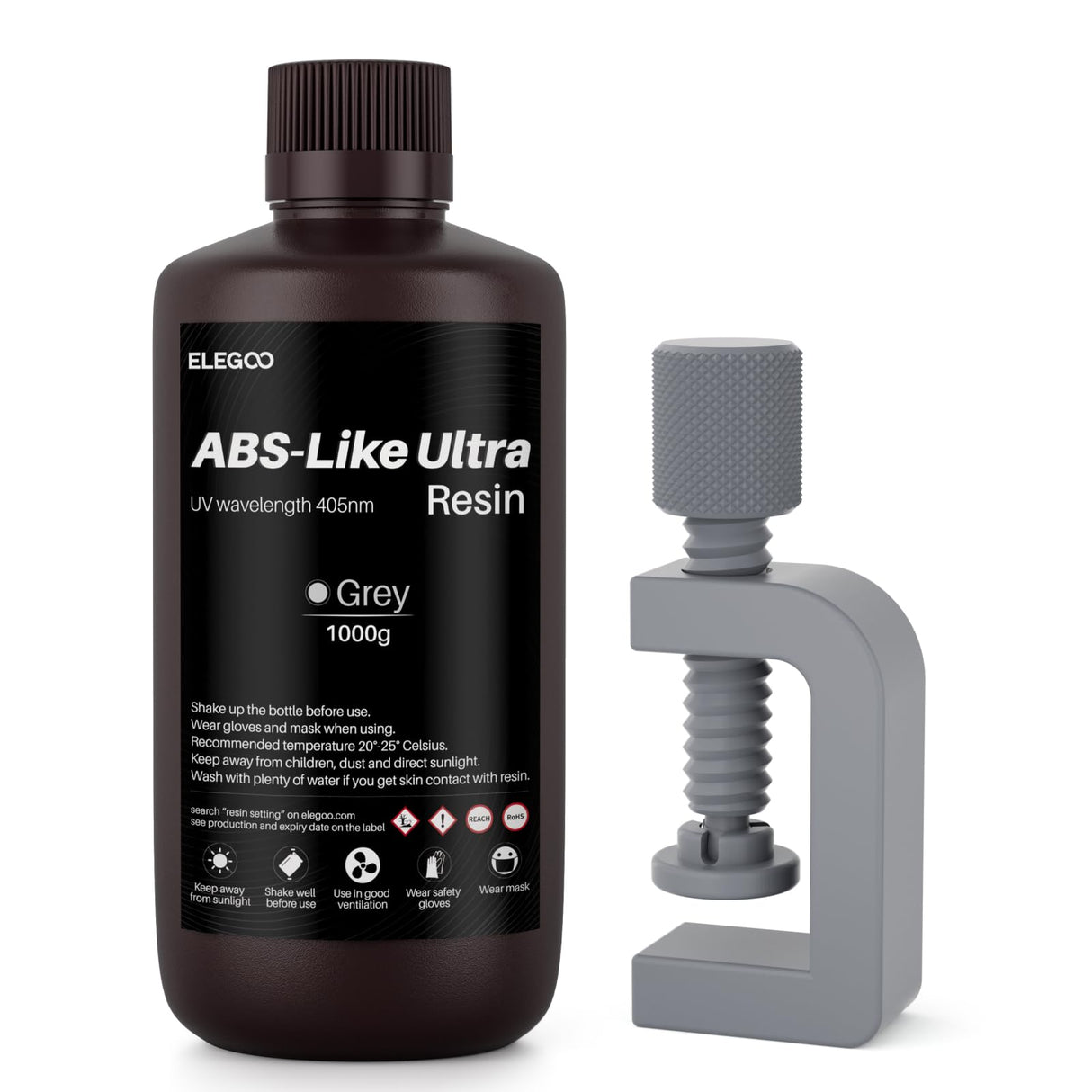 ELEGOO ABS-Like Resin Ultra, Fast UV Curing Photopolymer 3D Printer Resin, High Flexibility, High Hardness, High Precision for Saturn Mars MSLA SLA DLP 3D Printers, 1000G Grey ELEGOO