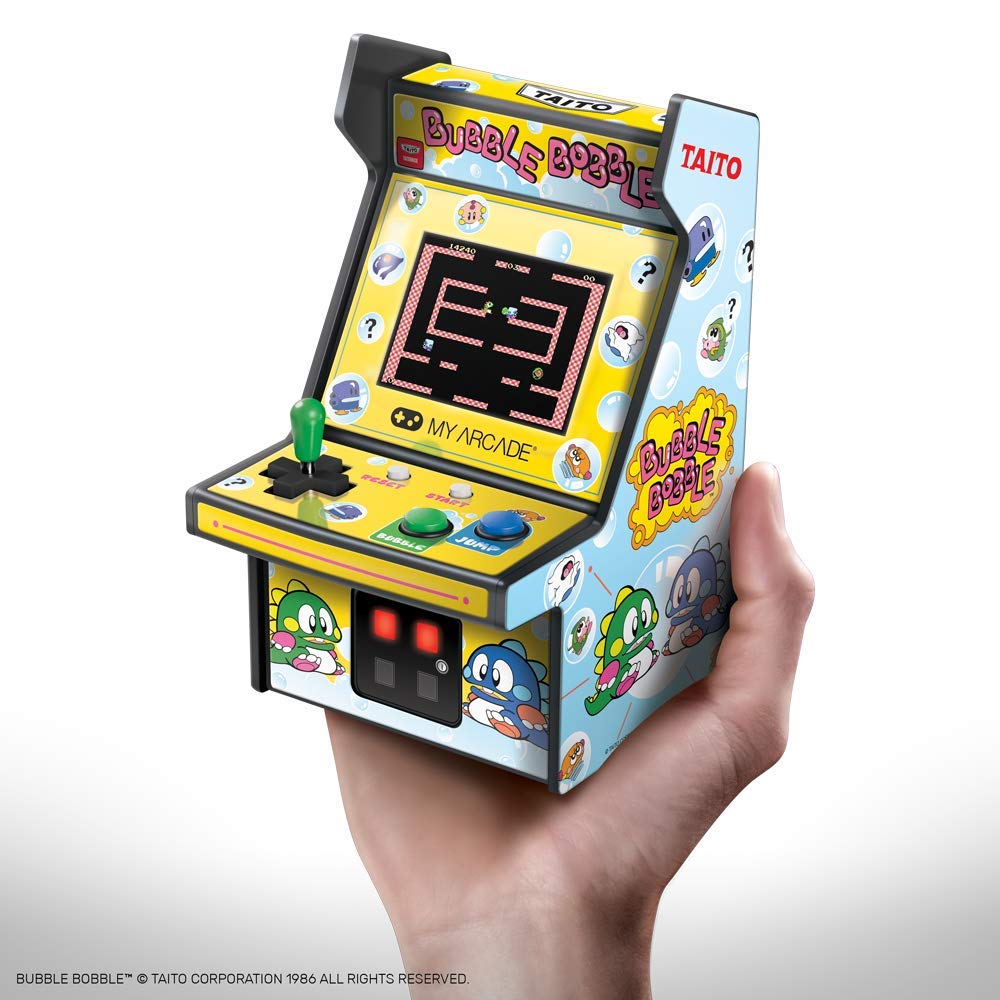 My Arcade Micro Player Mini Arcade Machine: Bubble Bobble Video Game, Fully Playable, 6.75 Inch Collectible, Color Display, Speaker, Volume Buttons, Headphone Jack, Battery or Micro USB Powered My Arcade