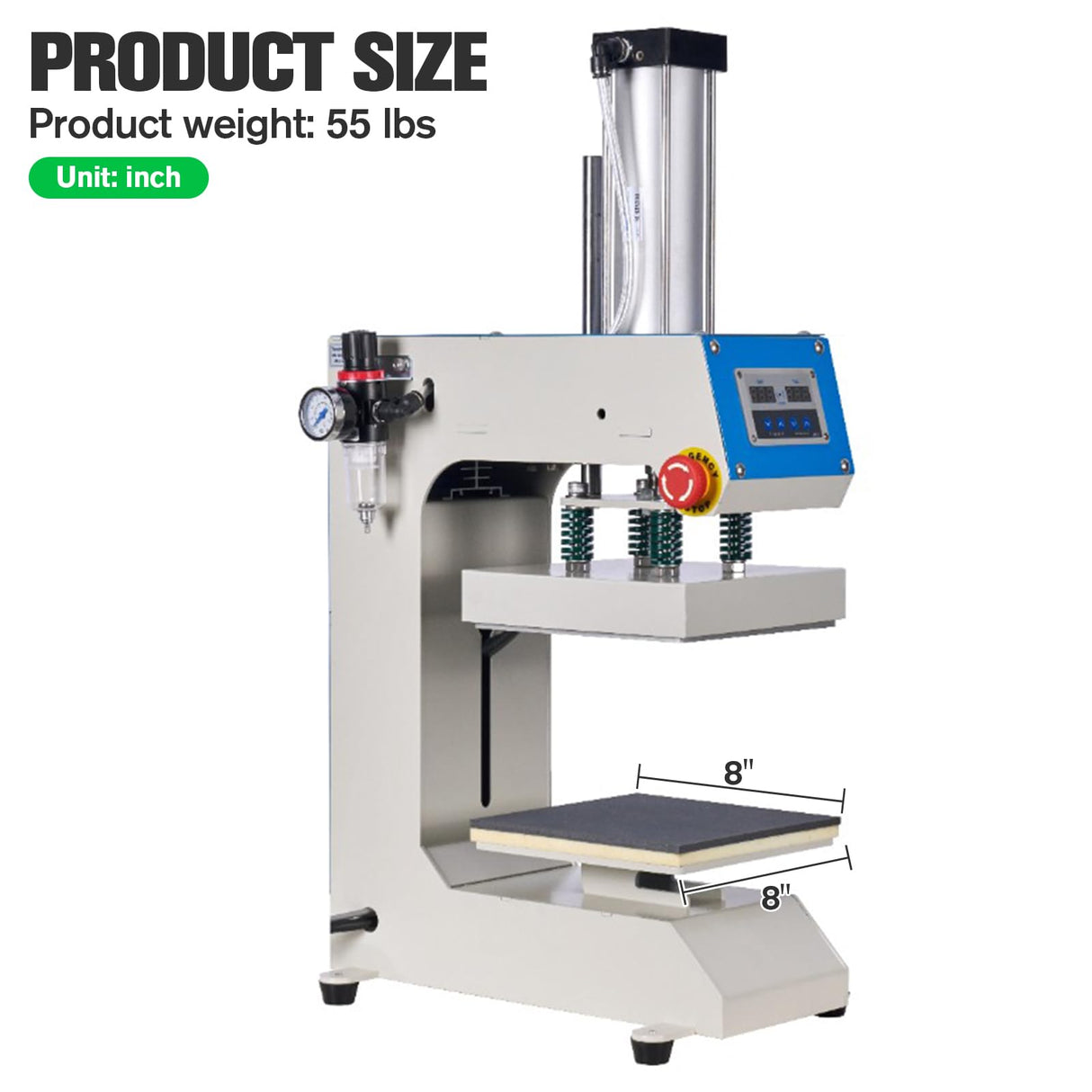 VISRACK 8x8 Label Pneumatic Heat Press Machine-Auto-Balance Digital Control Sublimation Press for T-Shirts, Caps,Cups&More-Adjustable Pressure,Grey VISRACK