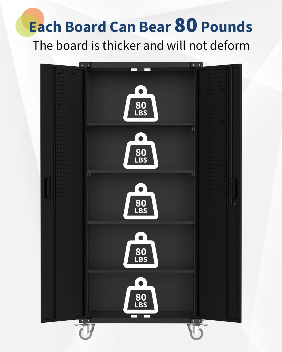 72" Garage Storage Cabinet with Wheels, Locking Metal Cabinet with Door Pegboard & 4 Adjustable Shelves, Heavy Duty Steel Rolling Tool Cabinet for Garage, Workshop, Home, Office - Black Tioutbot