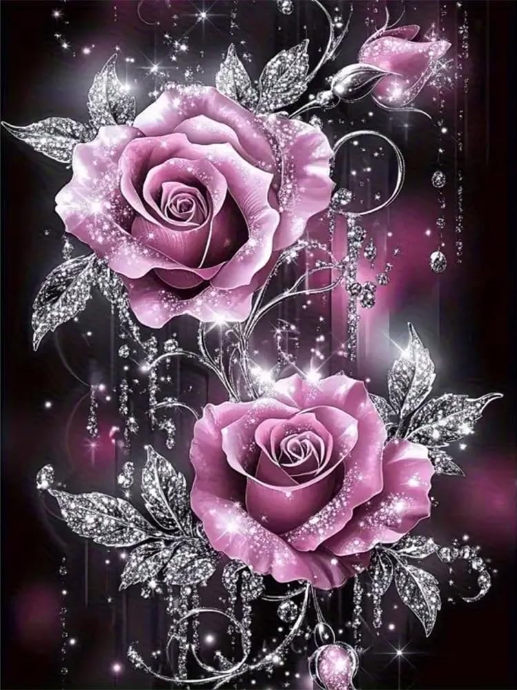 NWQZBYHT Rose Diamond Art Kits for Adults,Flowers 5D Diamond Painting Kits for Beginner,DIY Round Full Drill Diamond Dots Gem Painting for Adults, Paint by Diamonds Crafts Home Decor 12x16 Inch NWQZBYHT