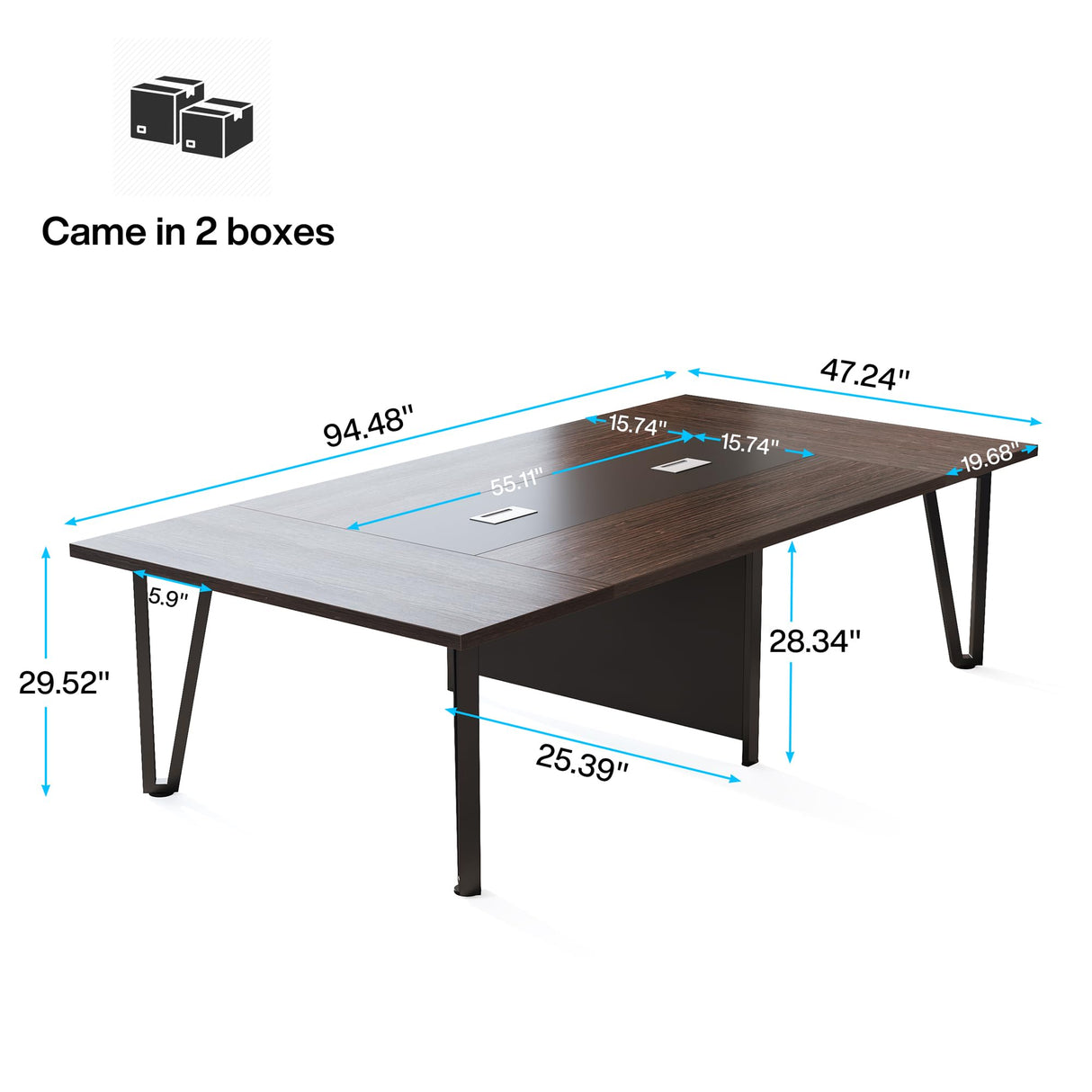 Tribesigns 8FT Conference Table with Cable Grommets for Meeting Room, 12 People Rectangle Seminar Table Large Boardroom Tables for Office, 94.5W x 47.25D x 29.5H Inch, Black Brown Tribesigns