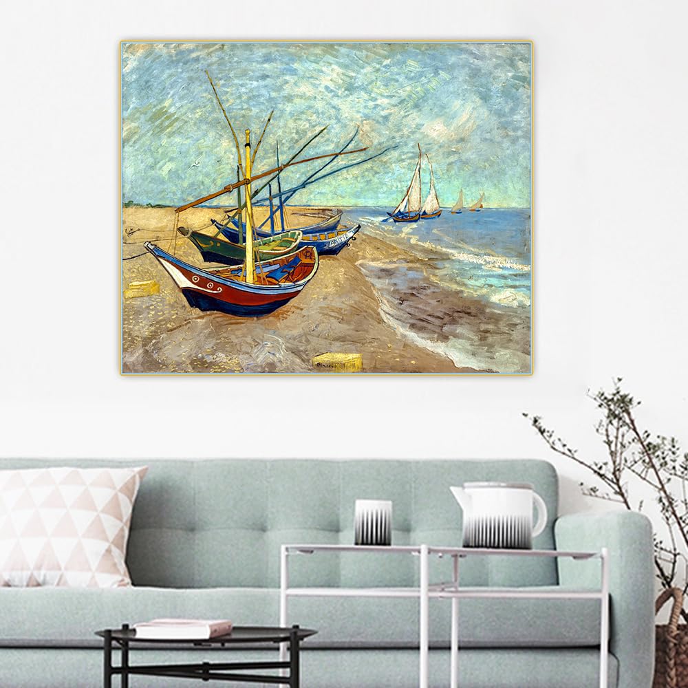 Paint by Numbers Kit for Adults Van Gogh《Fishing Boats On The Beach of Les Saintes Maries De La Mer》 Oil Painting by Numbers Kit for Home Decor Gifts WoodArtSupply