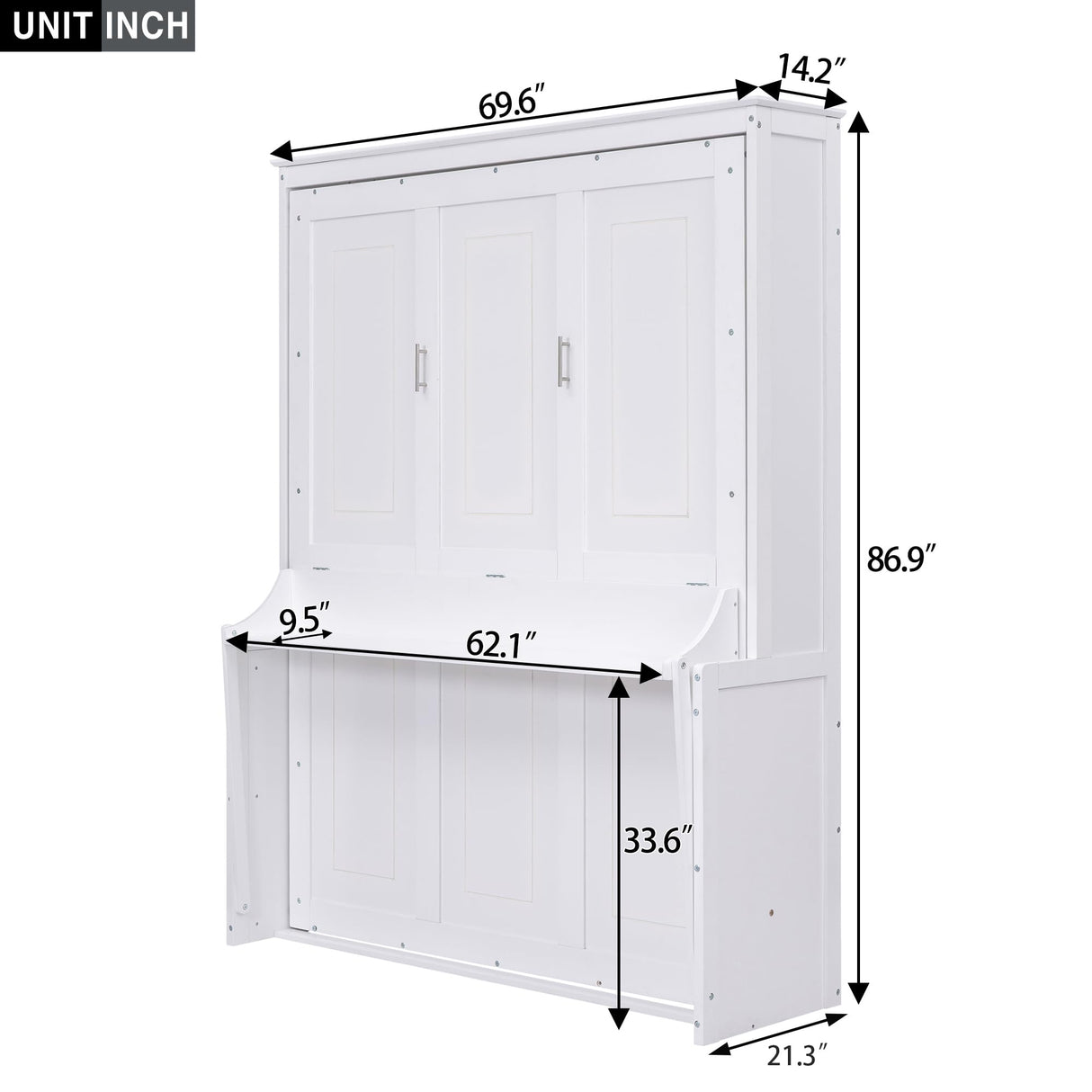 Ball & Cast Murphy Bed Queen Size,Murphy Bed Cabinet W/Shelf,Wood Hidden Wall Bed W/Desk,Hideaway Bed Frame for Guest Room,Bedroom,Living Room,White Ball & Cast