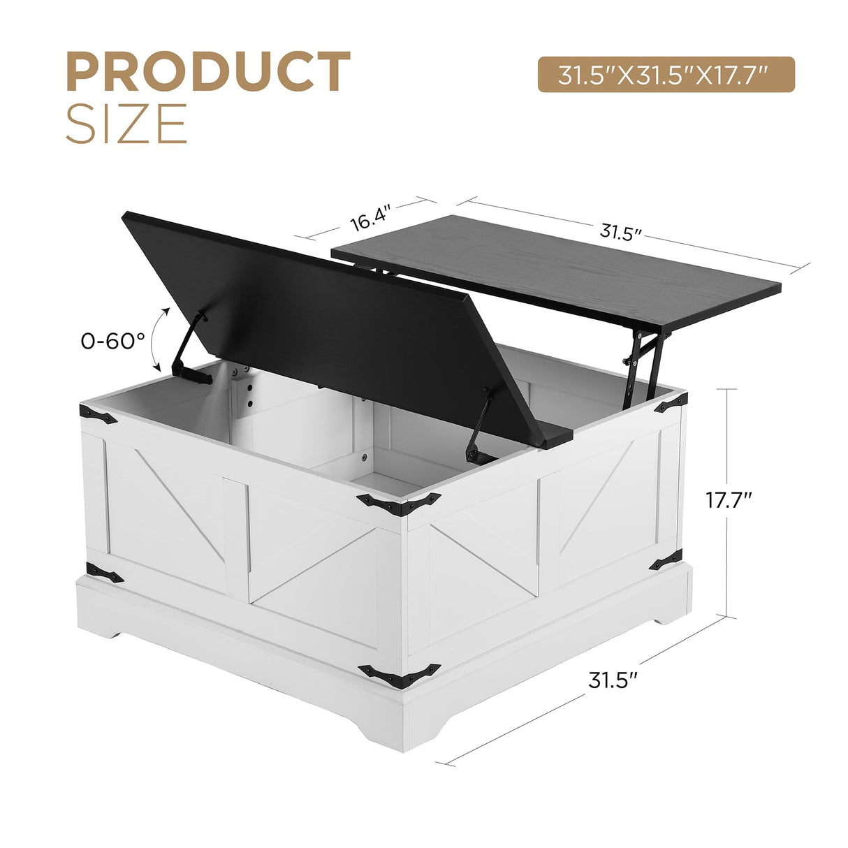 KIGOTY Lift Top Coffee Table with Storage, 31.5" Square Coffee Table, Rustic Storage Coffee Table,Farmhouse Center Table with Hidden Compartment for Living Room,White KIGOTY