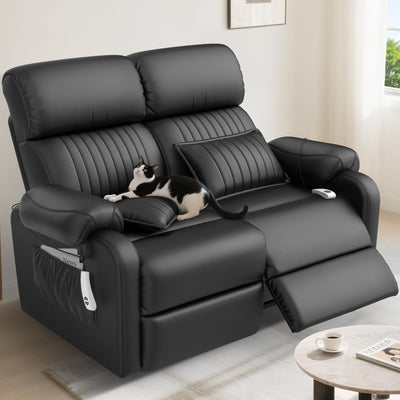 Duitrc Power Loveseat Recliner Sofa, Black PU Leather Zero Gravity Double Reclining RV Couch with USB & Type C Ports, Pillows, Side Pockets, 2 Seater for Living Room