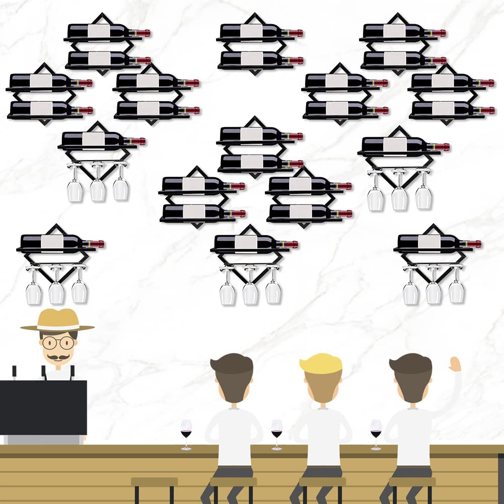 FOSTERSOURCE 2Pcs Metal Wall Mounted Wine Rack Hanging Wine Bottle Holder Wall Organizer Storage Shelf for Home Kitchen Bar Decor FOSTERSOURCE