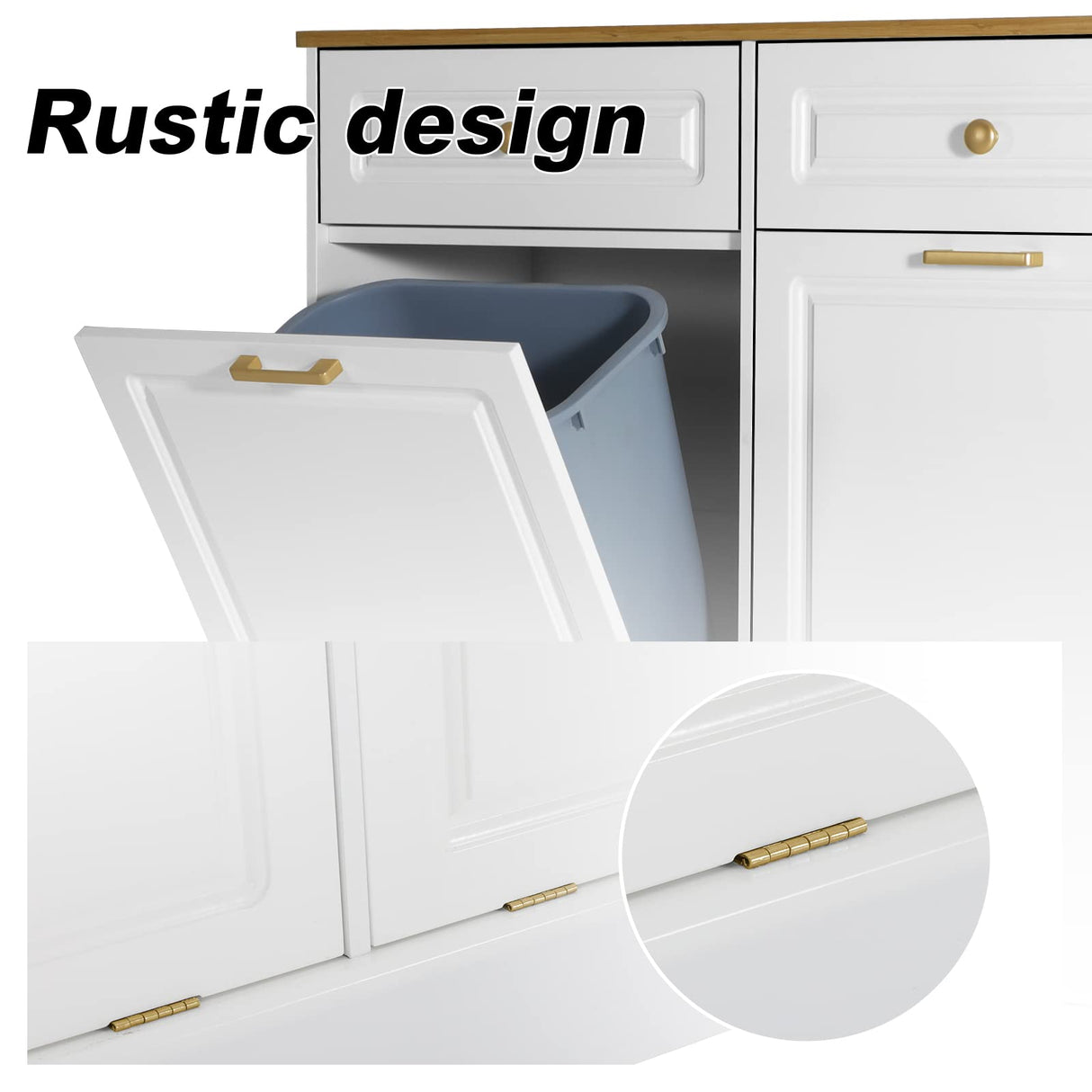 UEV Double Kitchen Trash Cabinets,Two Tilt Out Trash Cabinets with Solid Hideaway Drawers,Free Standing Wooden Kitchen Trash Can Recycling Cabinet Trash Can Holder (White) UEV