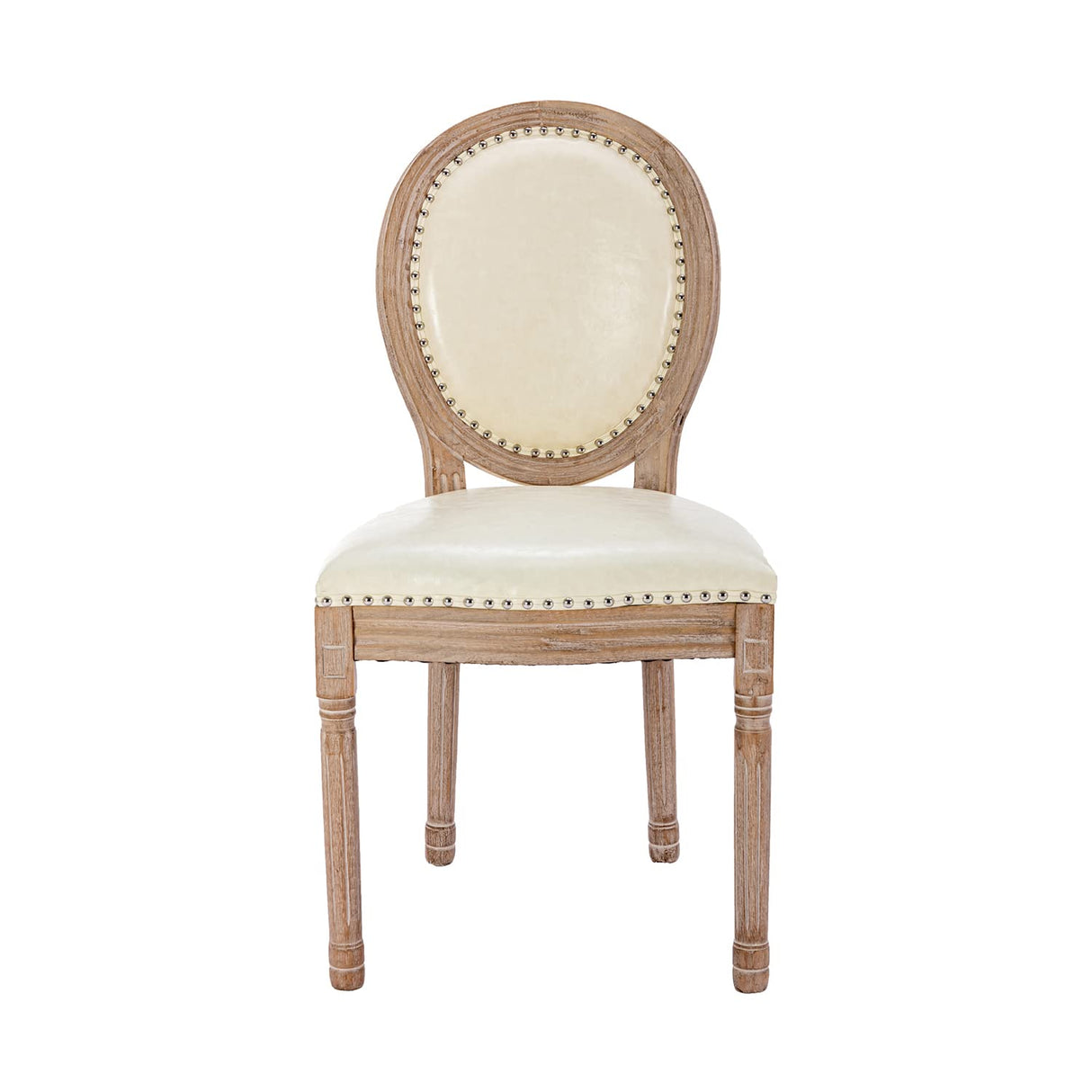 Nrizc French Country Dining Chairs Set of 4, Leather Farmhouse Dining Room Chairs with Round Back, Solid Wood Legs, Oval Side Chairs for Kitchen/Bedroom/Dining Room Nrizc