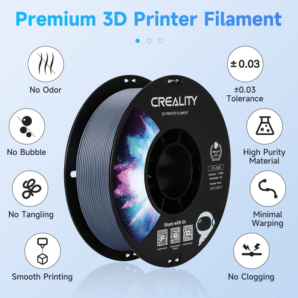 Creality ABS Filament 1.75mm, 3D Printer Filament, No-Tangling, Strong Bonding and Overhang Performance Dimensional Accuracy +/-0.02mm, 2.2lbs/Spool Creality