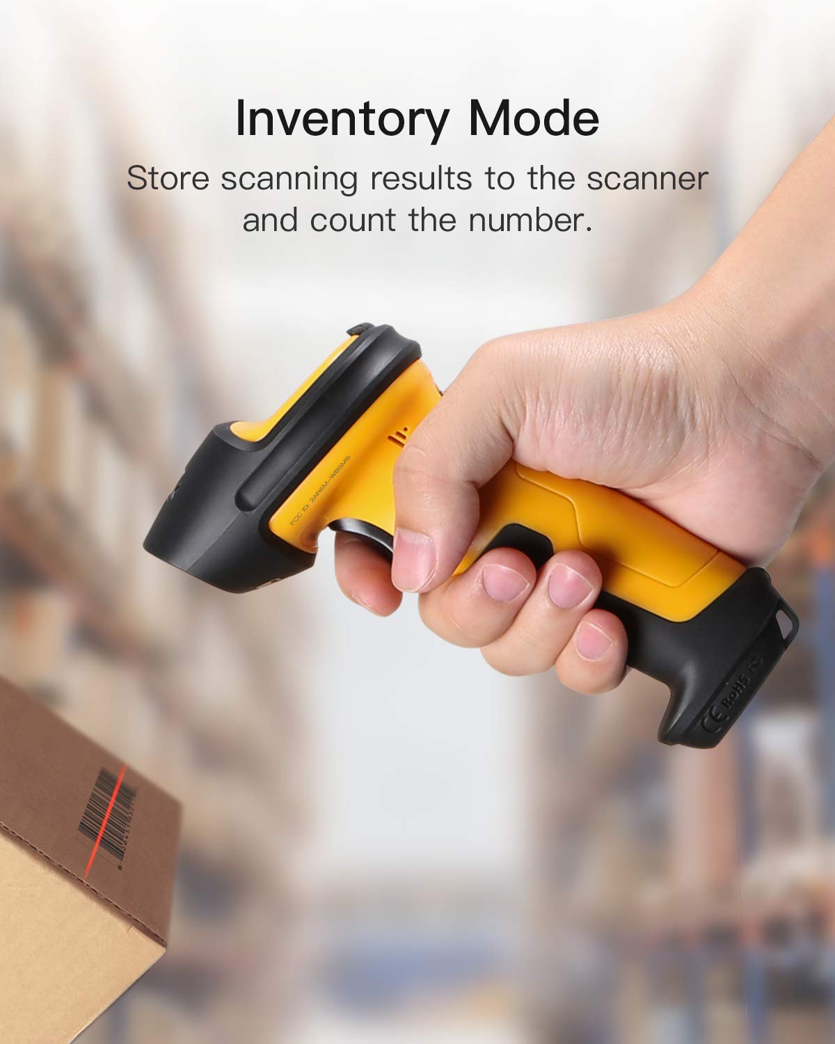 Inateck Barcode Scanner, Wireless Scanner, 2.4 GHz Adapter, 2600mAh Battery, 60M Range, Automatic Scanning, P6 Inateck