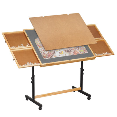 Dechawfon Jigsaw Puzzle Table with Drawers & Lockable Wheels, Tilting Puzzle Board 0-90° Adjustable, Puzzle Board 1500 Pieces with Legs, 37.4 x 27.95 Inch Portable Puzzle Table with Legs for Adults