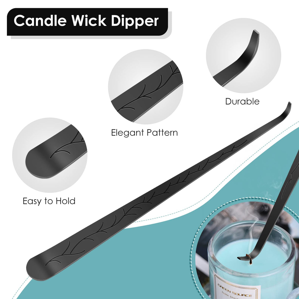 Saiveina 3 in 1 Candle Accessory Set, Candle Wick Trimmer, Wick Dipper, Candle Snuffer Extinguisher, Candle Care Kit with Gift Package for Candle Lover(Black) Saiveina