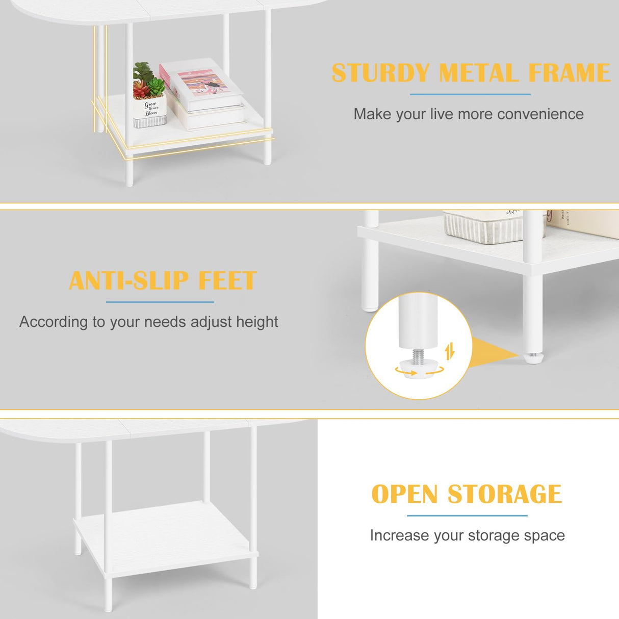 OYEAL White Coffee Table for Living Room, Small Oval Coffee Table with Storage and Wood Tabletop, Mid Century Round Center Table for Small Space, Home Office OYEAL