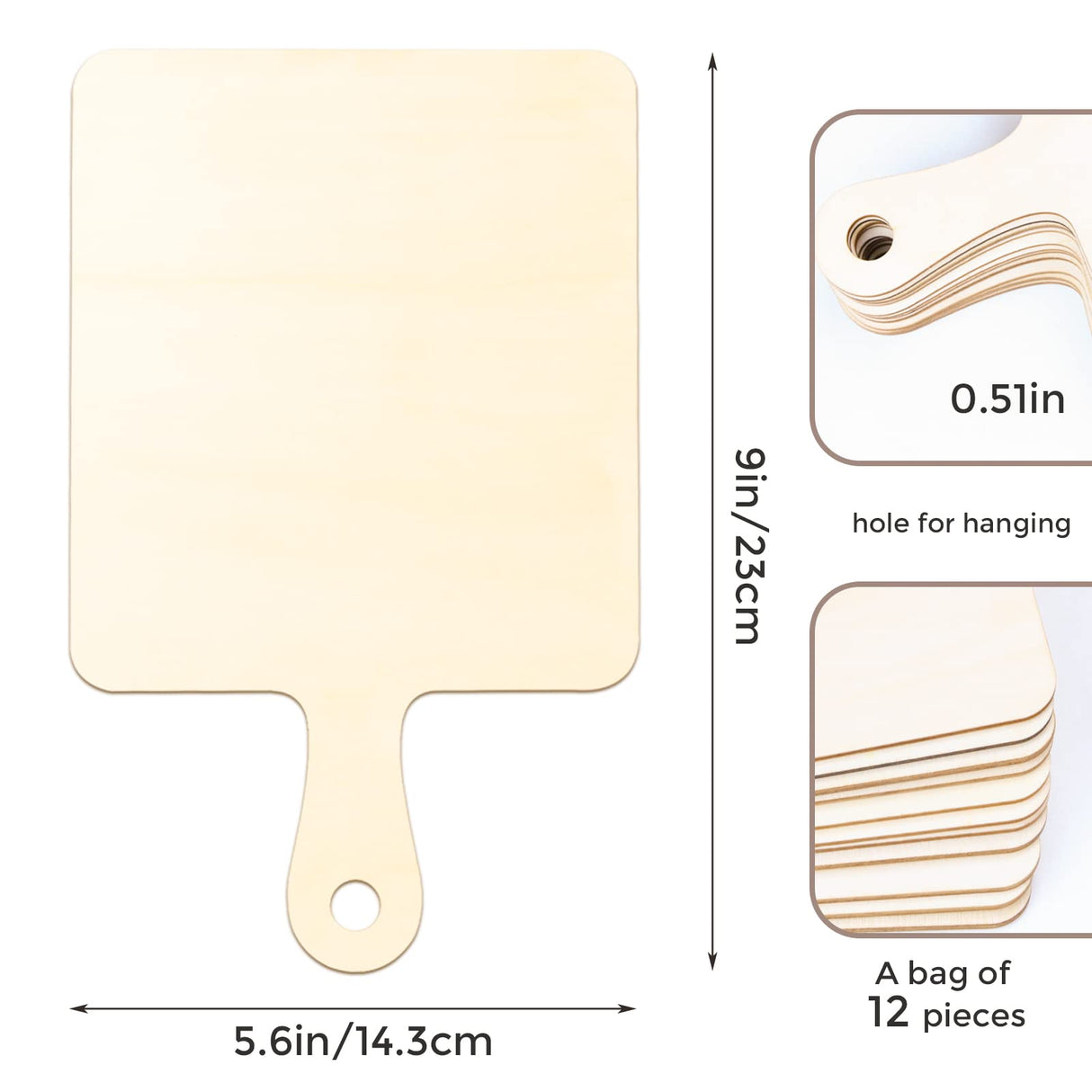 Oomcu 12 PCS Wooden Mini Cutting Board with Handle,Rectangle Unfinished Wood Craft Paddle Serving Tray Chopping Board Cutout for DIY Thanksgiving Christmas Home Kitchen Fruit Decor (9.1 x 5.5 Inch) Oomcu