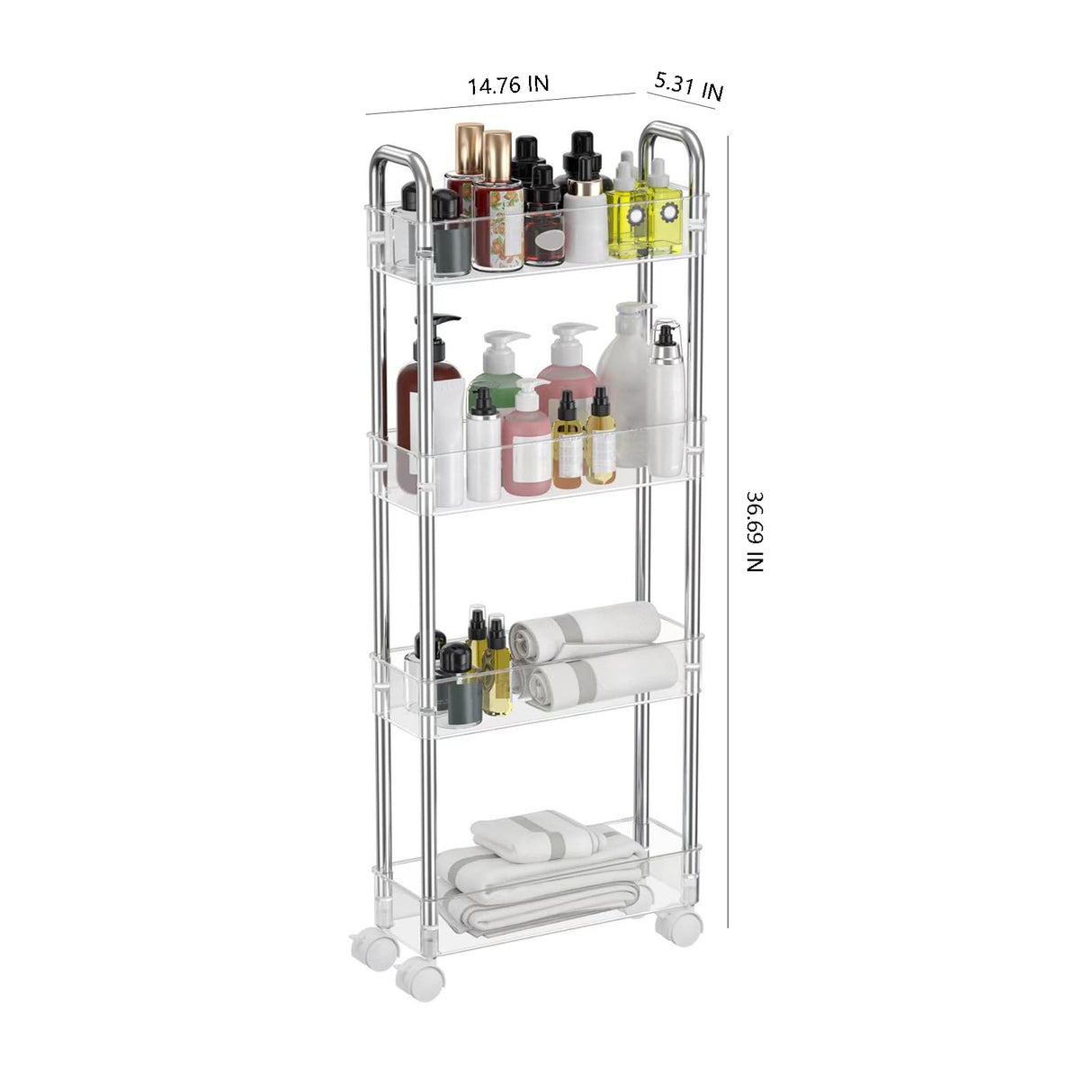 TESOIN Under Sink Organizers and Storage,4 Tier Clear Movable Slim Rolling Storage Cart Bathroom Organizer Under Cabinet Storage, Slide Out Narrow Shelf Organization for Kitchen Bathroom Warehouse TESOIN