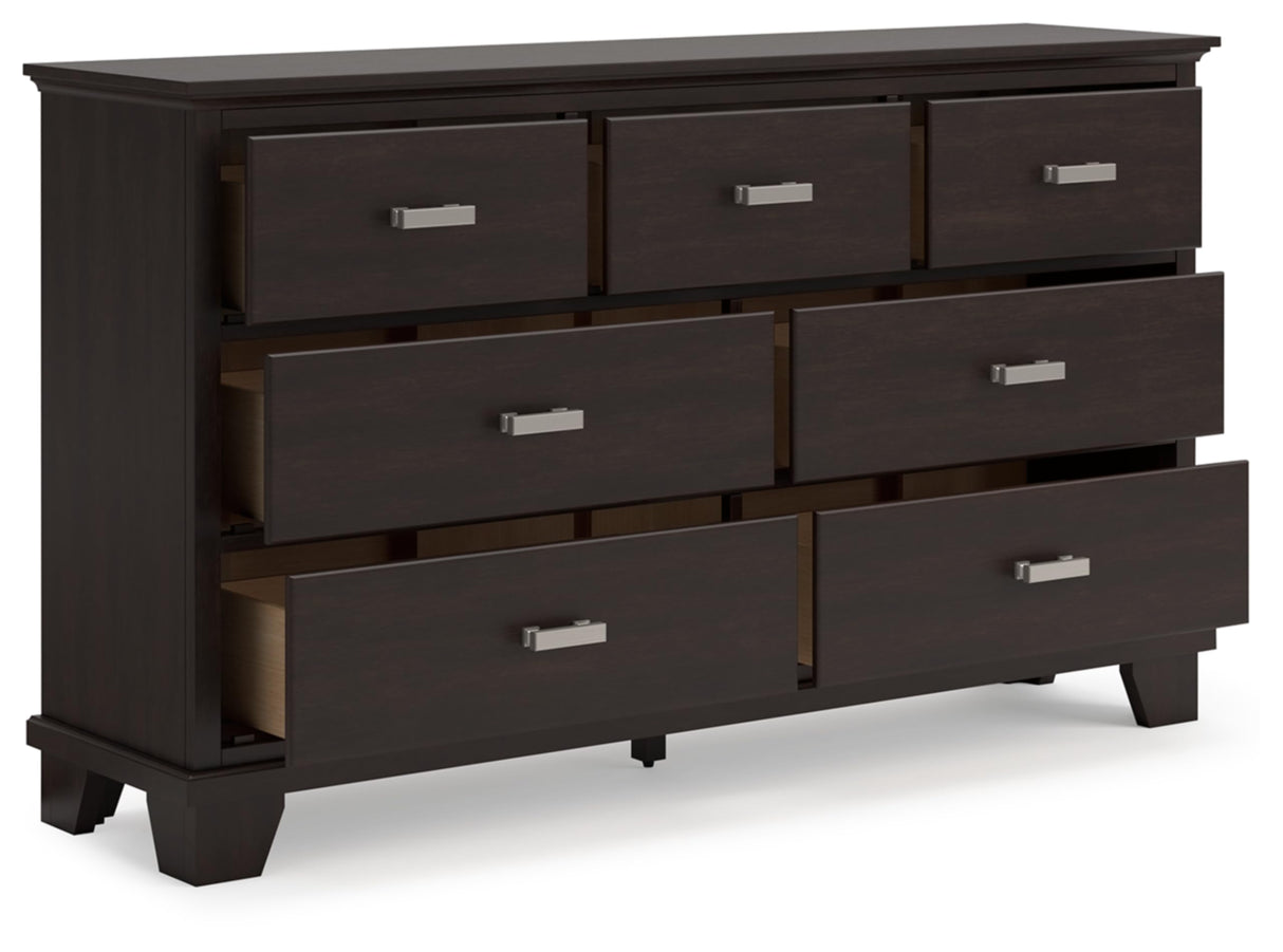 Signature Design by Ashley Covetown Contemporary 7 Drawer Dresser with Safety Stop for Bedroom, Dark Brown Signature Design by Ashley