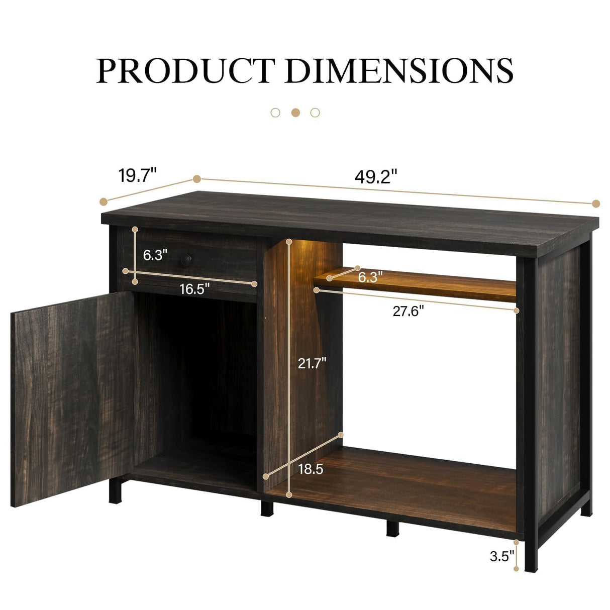 4ever2buy 55-75 Gallon Aquarium Stand with Power Outlets & LED Light, Metal Frame Fish Tank Stand with Drawer & Barn Door, Turtle Reptile Terrariums Stand with Fish Tank Accessories Storage, Dark Oak 4ever2buy