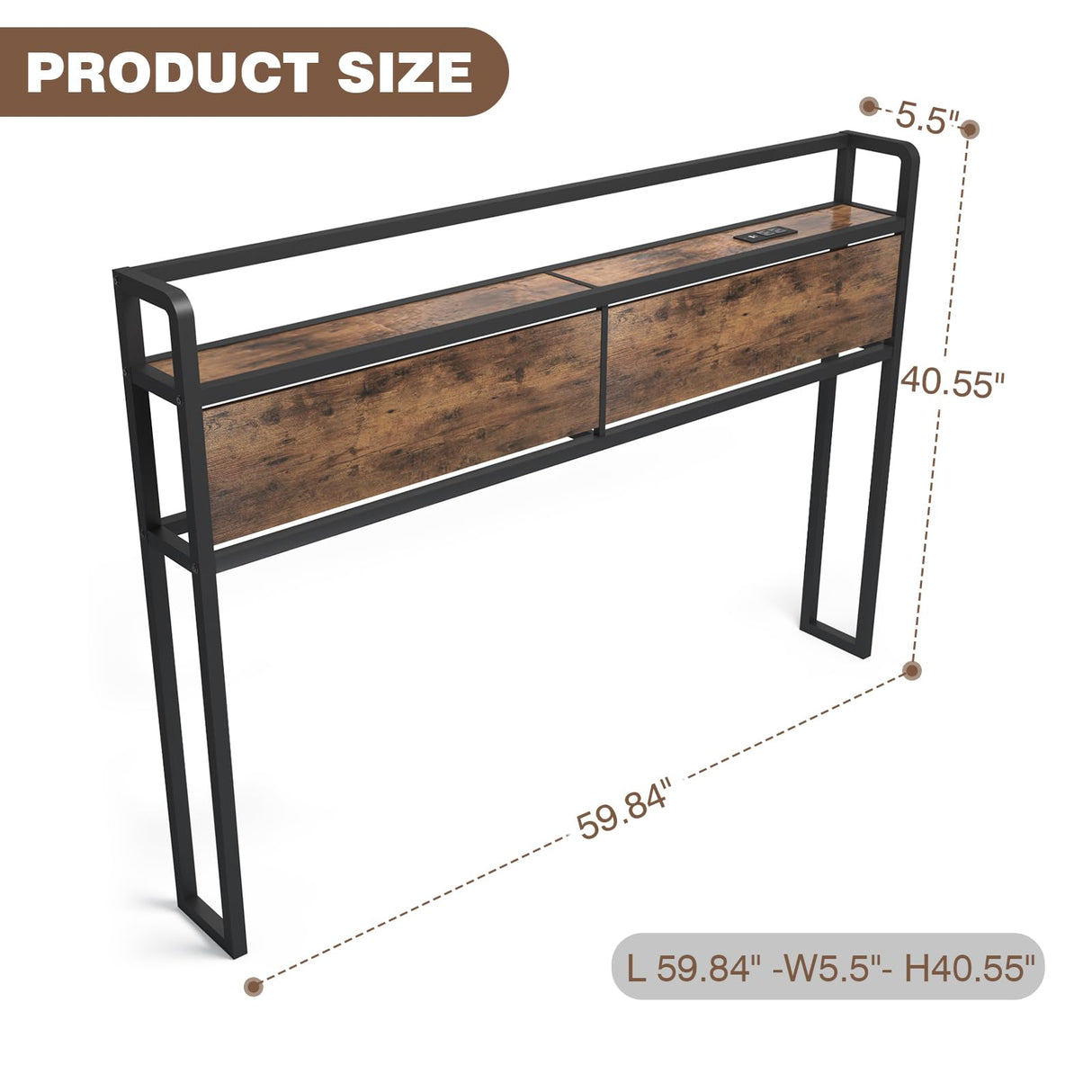 Curotunk Retro LED Queen Size Headboard with Storage and USB Charging Curotunk