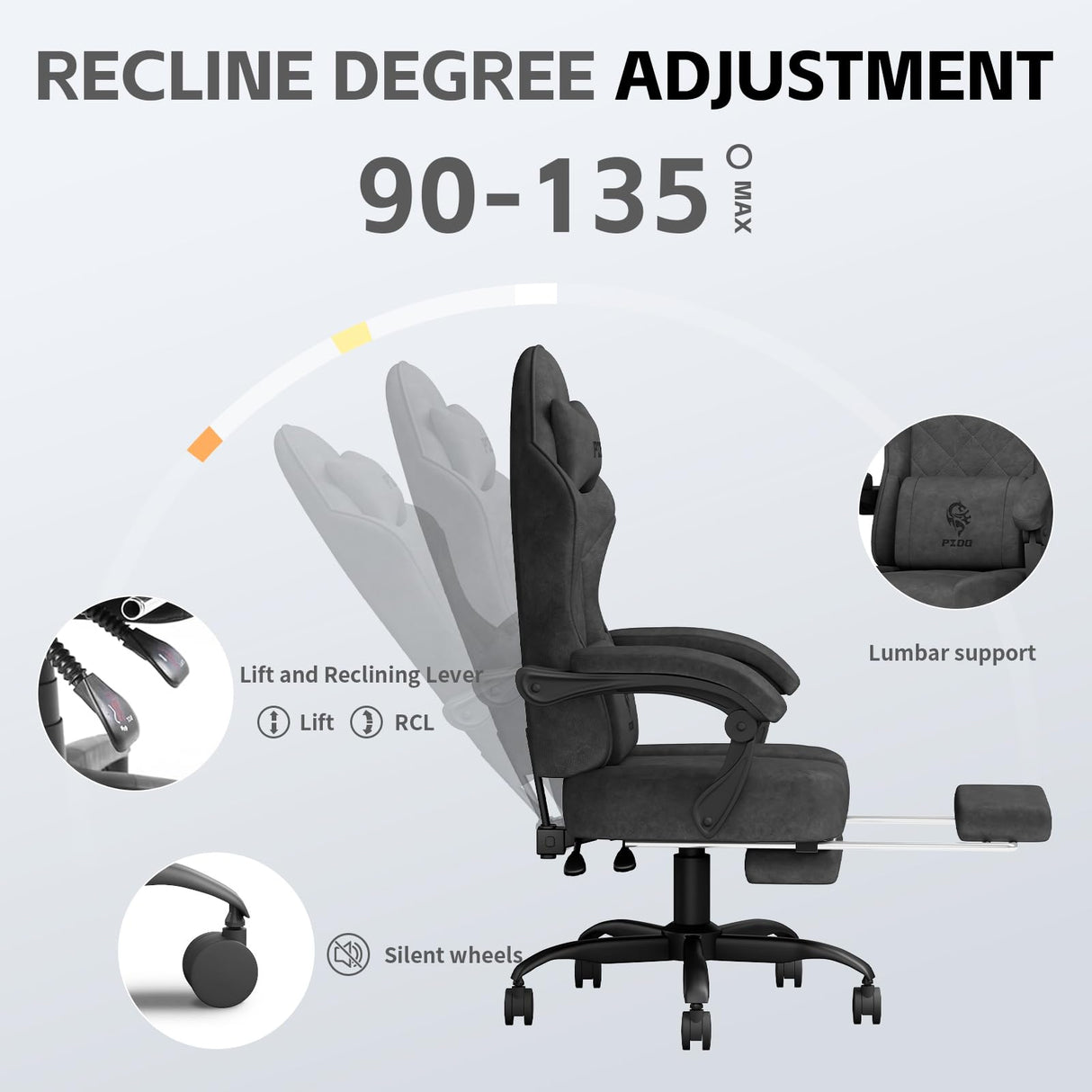 PZDO Gaming Chair, Gaming Chairs for Adults with Footrest, Lumbar Support, Fabric Computer Office Chair, High Back PC Chair Ergonomic Gamer Chair with Wide Cushion, Recliner, 300LBS, Teens, Black PZDO
