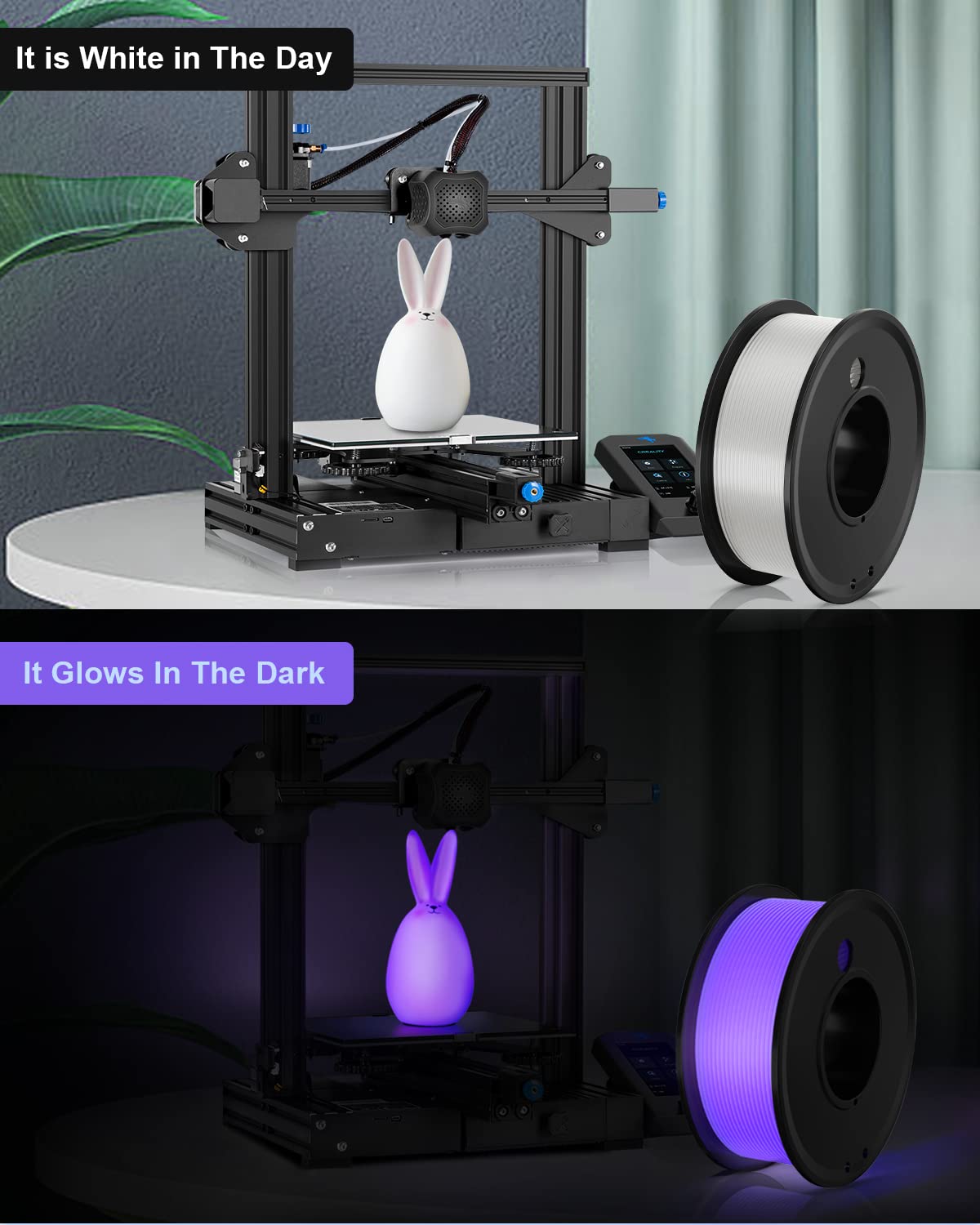 FAHKNS 3D Printer Filament PLA Glow in The Dark 1.75mm 3-D Printing Materials Purple Print Filiment 1.75 mm Dimensional Accuracy ±0.05mm Filimate Vacuum Pack 1KG Spool Fillament FDM Fillamentum Rolls FAHKNS
