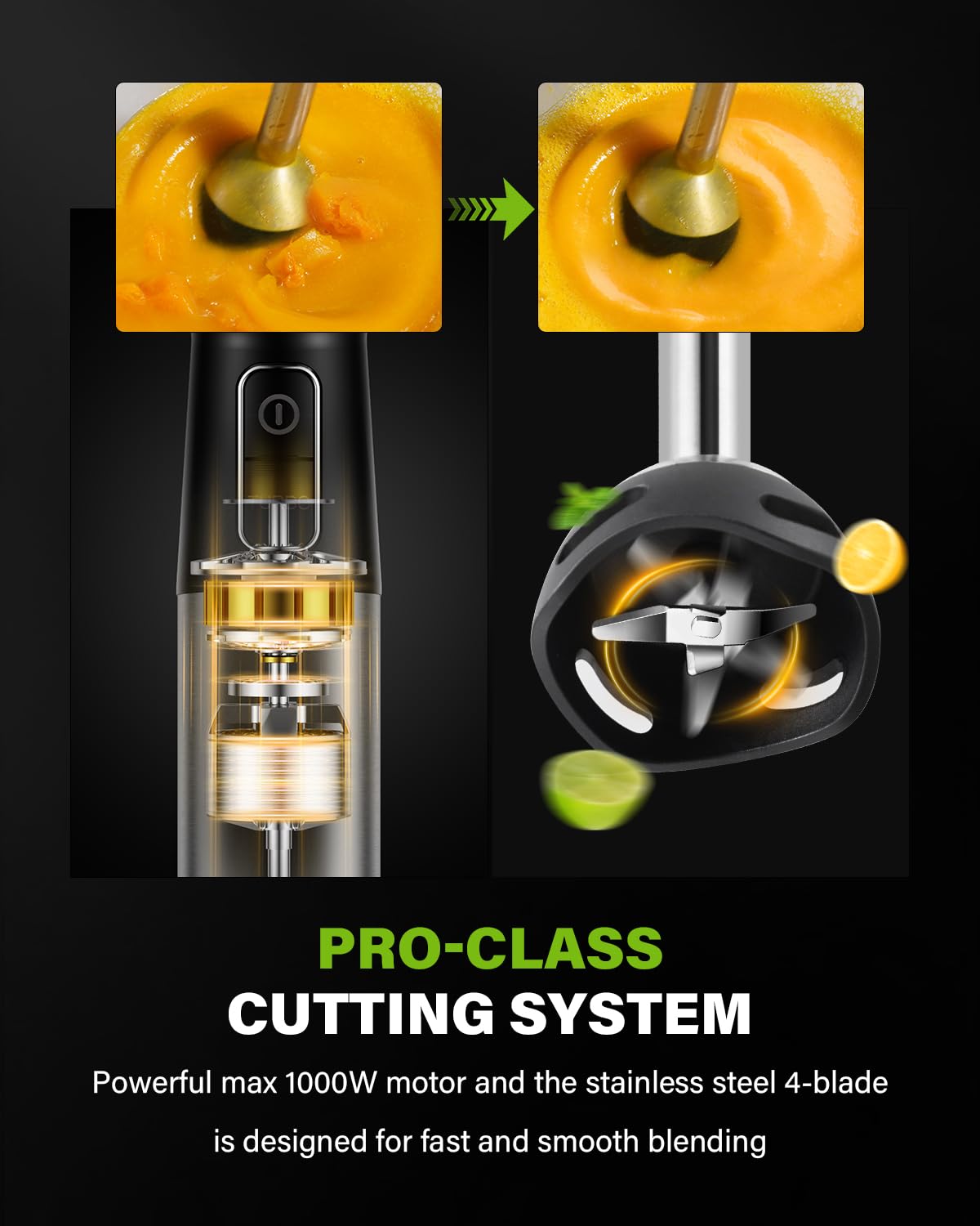 GDOR 1000W 6-in-1 Immersion Blender, Stainless Steel Scratch Resistant Immersion Blender Handheld with 20 Speeds, Hand Blender with Whisk, Chopper, Beaker, Egg Beaters and Dough Hooks, Black GDOR