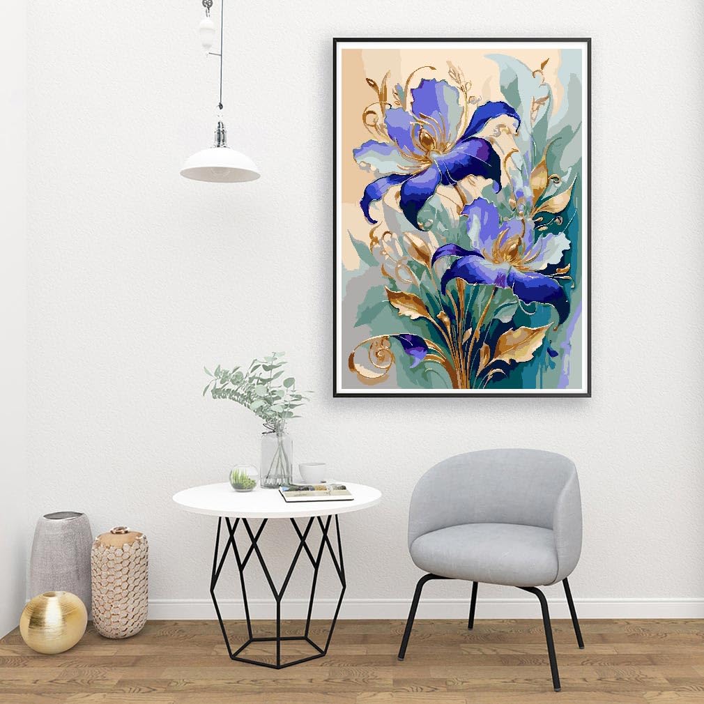 Fuinkqe Paint by Numbers Kit for Adults Beginners - Flower Easy Acrylic Adult Paint by Number on Canvas, DIY Drawing Paintworks Artwork, Without Frame for Home Wall Decor (16x20 inch) Fuinkqe