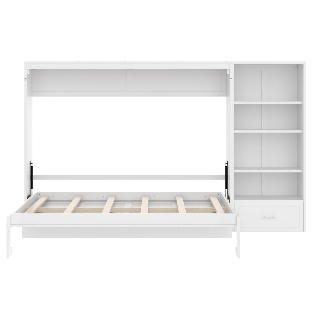SOFTSEA Queen Horizontal Murphy Bed with Desk, Foldable Wall Bed Frame with Storage Drawers, Shelves & Movable Cabinets, Space-Saving Hideaway Murphy Bed for Small Space, White SOFTSEA