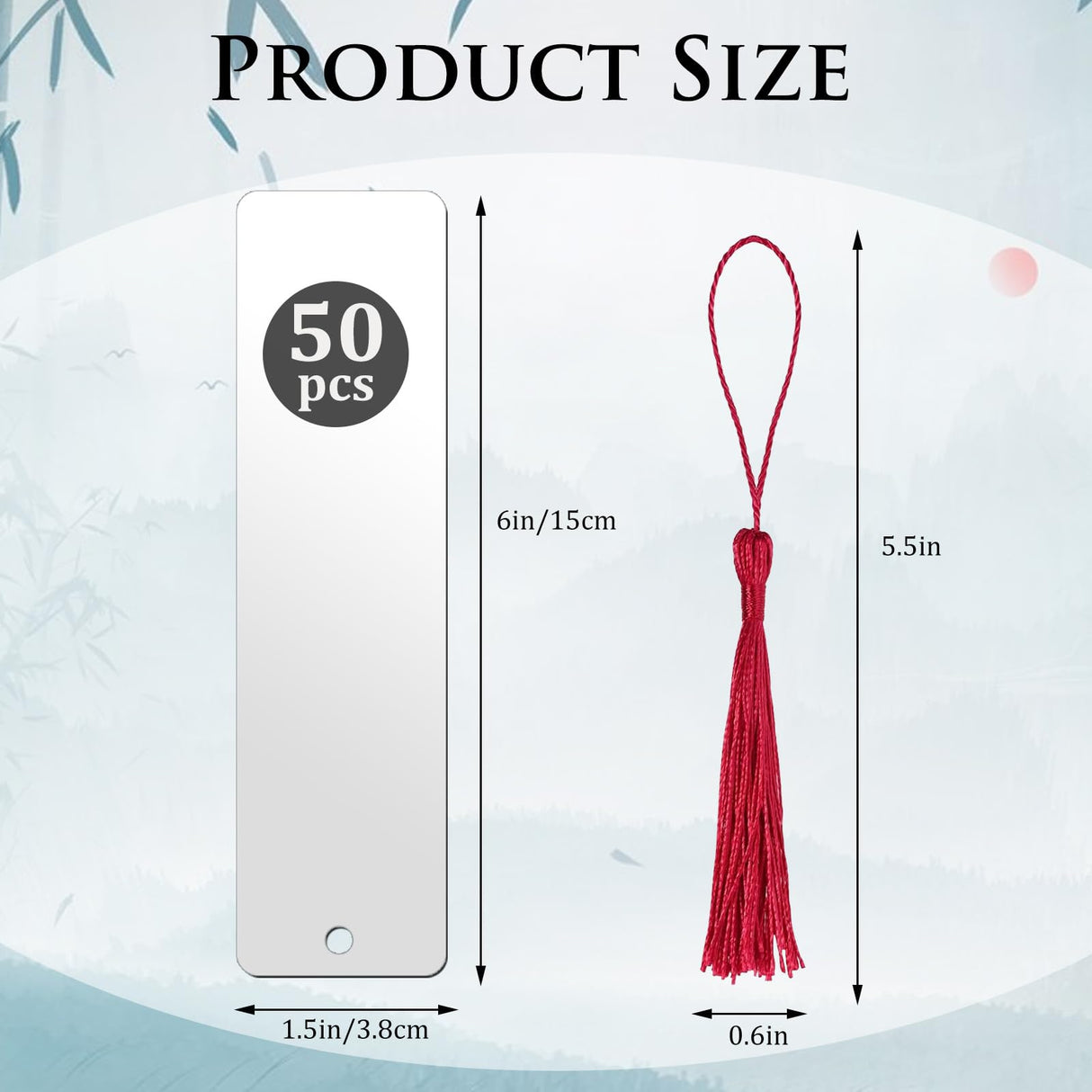 50 Pcs Sublimation Bookmarks Double Sided, 6" x 1.5" Sublimation Bookmark Blank Bulk Plastic Sublimation Blanks DIY Bookmarks with Hole and Colorful Tassels for Crafts Gift (Ultra Thin Plastic) ToBeAce