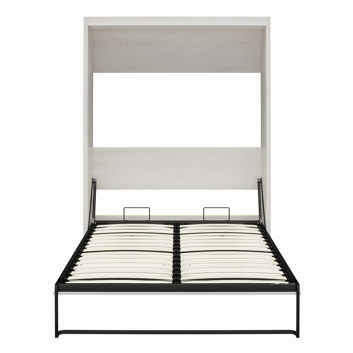 REALROOMS Halstead Queen Size Wood Murphy Bed Fold-Out Multi-Functional Storage Wall Bed Multi-Purpose Space-Saving Bedframe for Guest Room or Bedroom, Ivory Oak REALROOMS