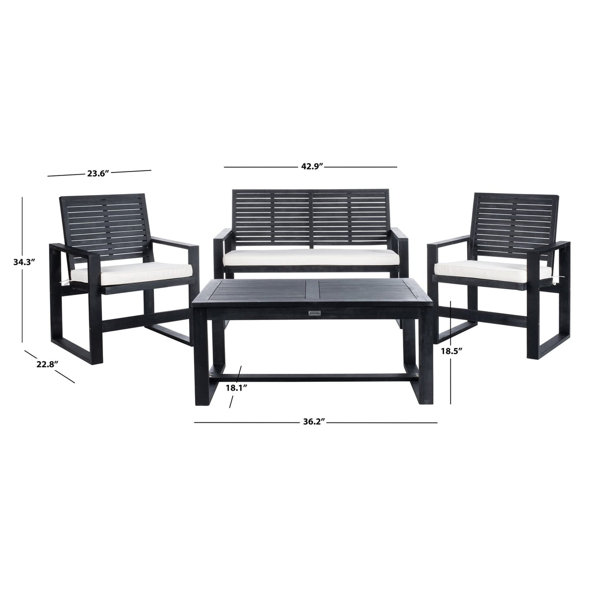 Safavieh FOX6007E Collection Ozark Wash 4 Pc Living Outdoor Set, 0, Black/Beige Safavieh