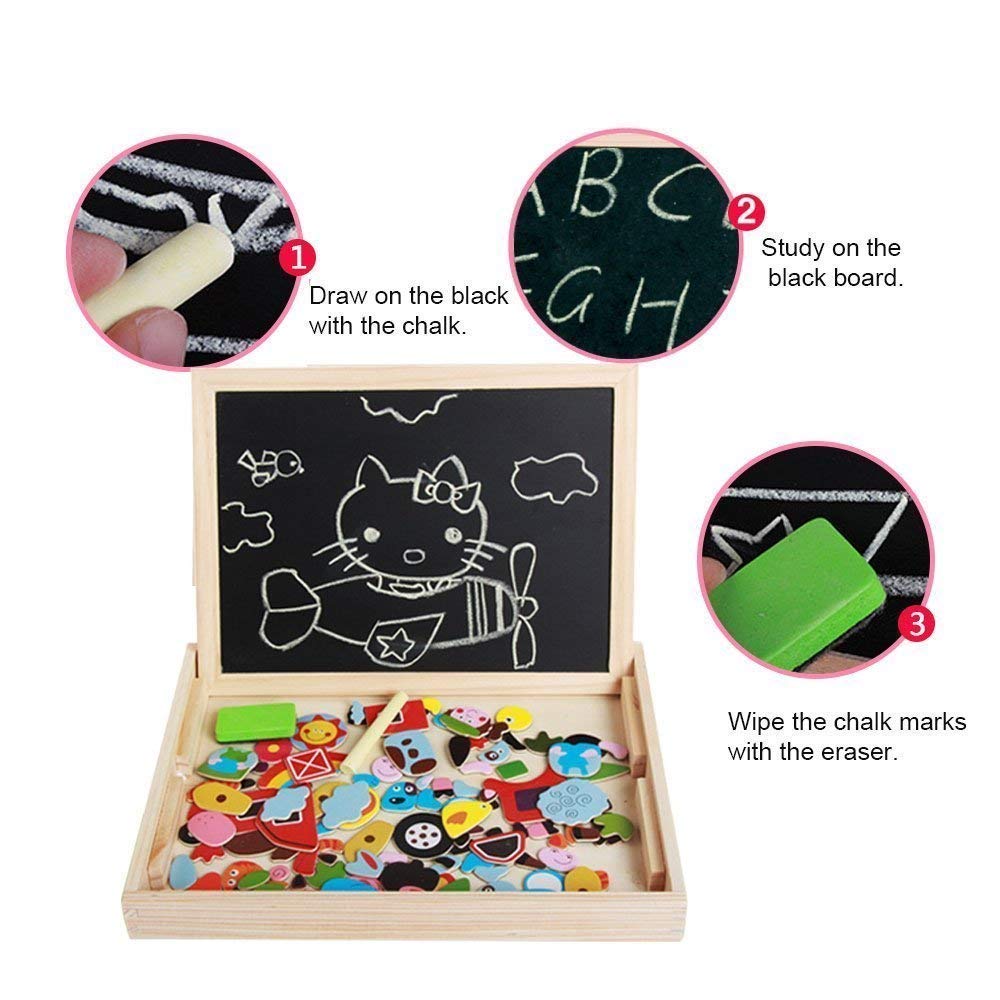 Wooden Toy Magnetic Board Puzzle Games , Double Side Jigsaw &Drawing Sketchpad Writing Dry Erase Board Chalkboard Educational Toys for Kids Angelo home