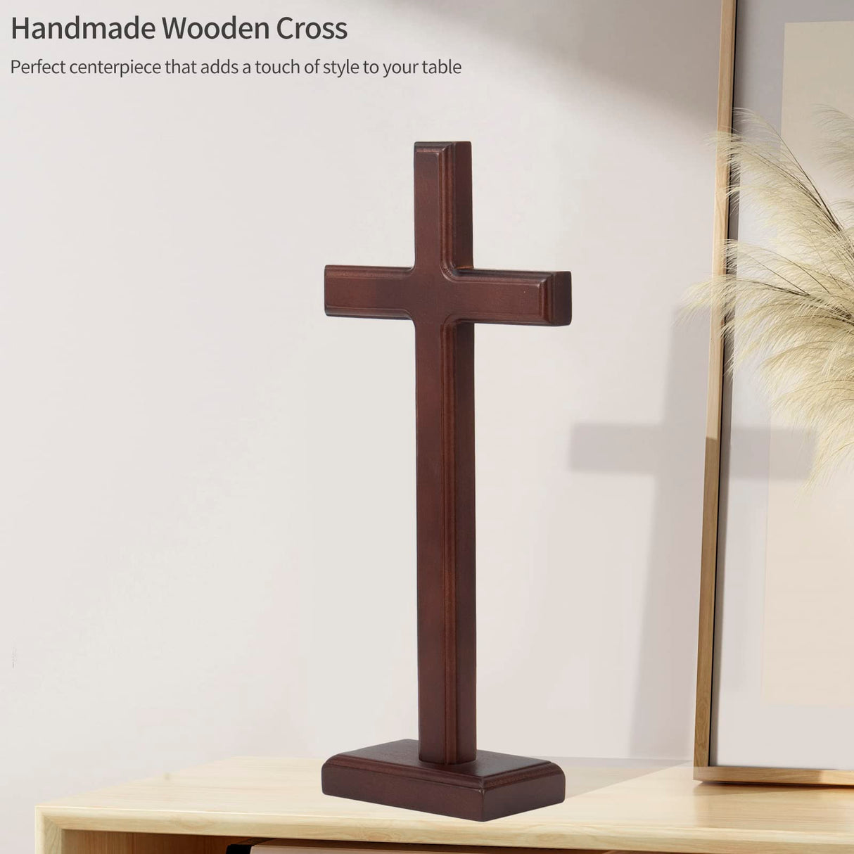 ARCHOBAN Wooden Wall Cross with Stand, 12.8 Inch Catholic Wood Crafted Crosses for Wall or Tabletop, Giftable ARCHOBAN