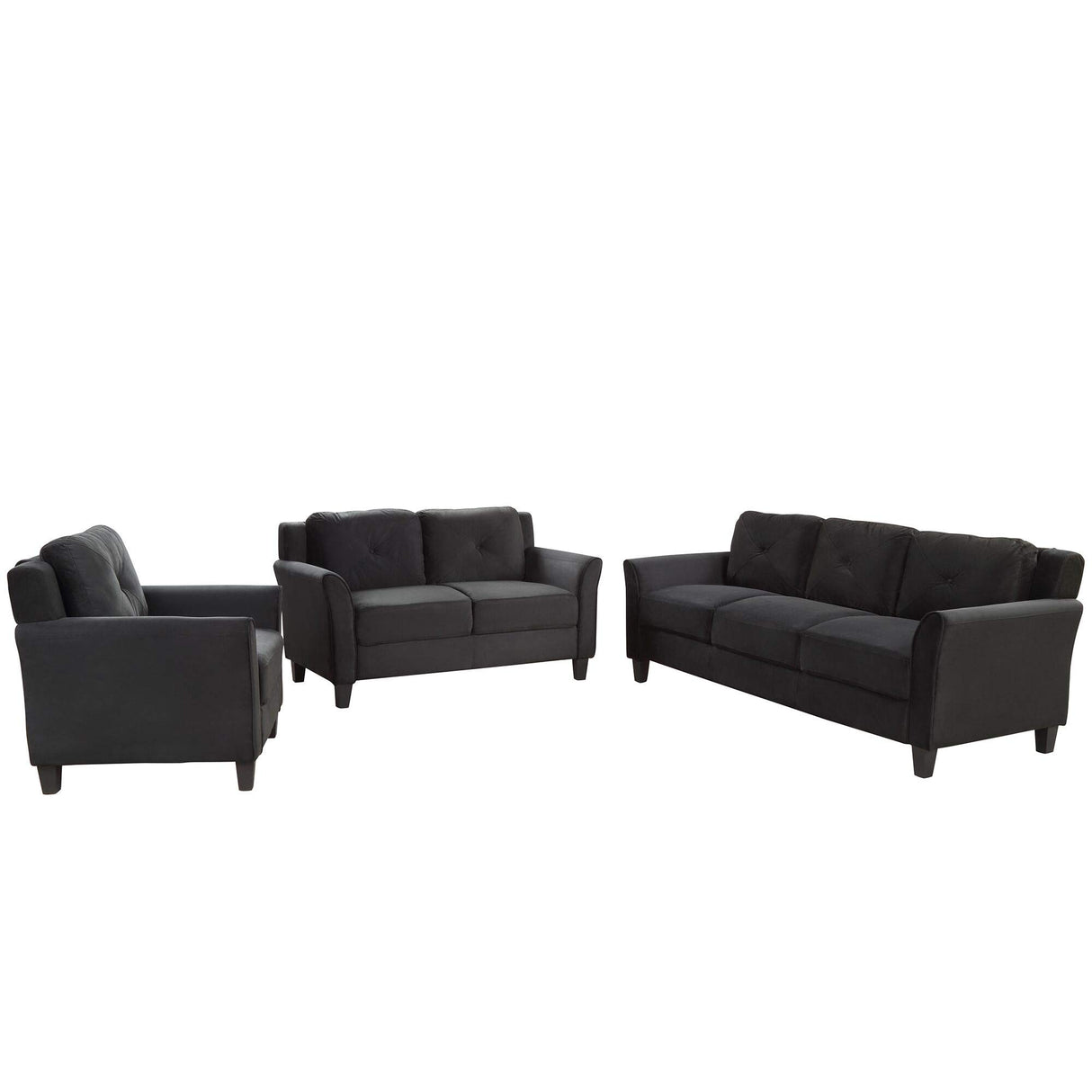 EMKK Chair Piece, Modern Button Tufted Sectional Couch Upholstered Sofa, Loveseat and Armchair,Living Room Furniture Sets, Black 1+2+3 seat EMKK