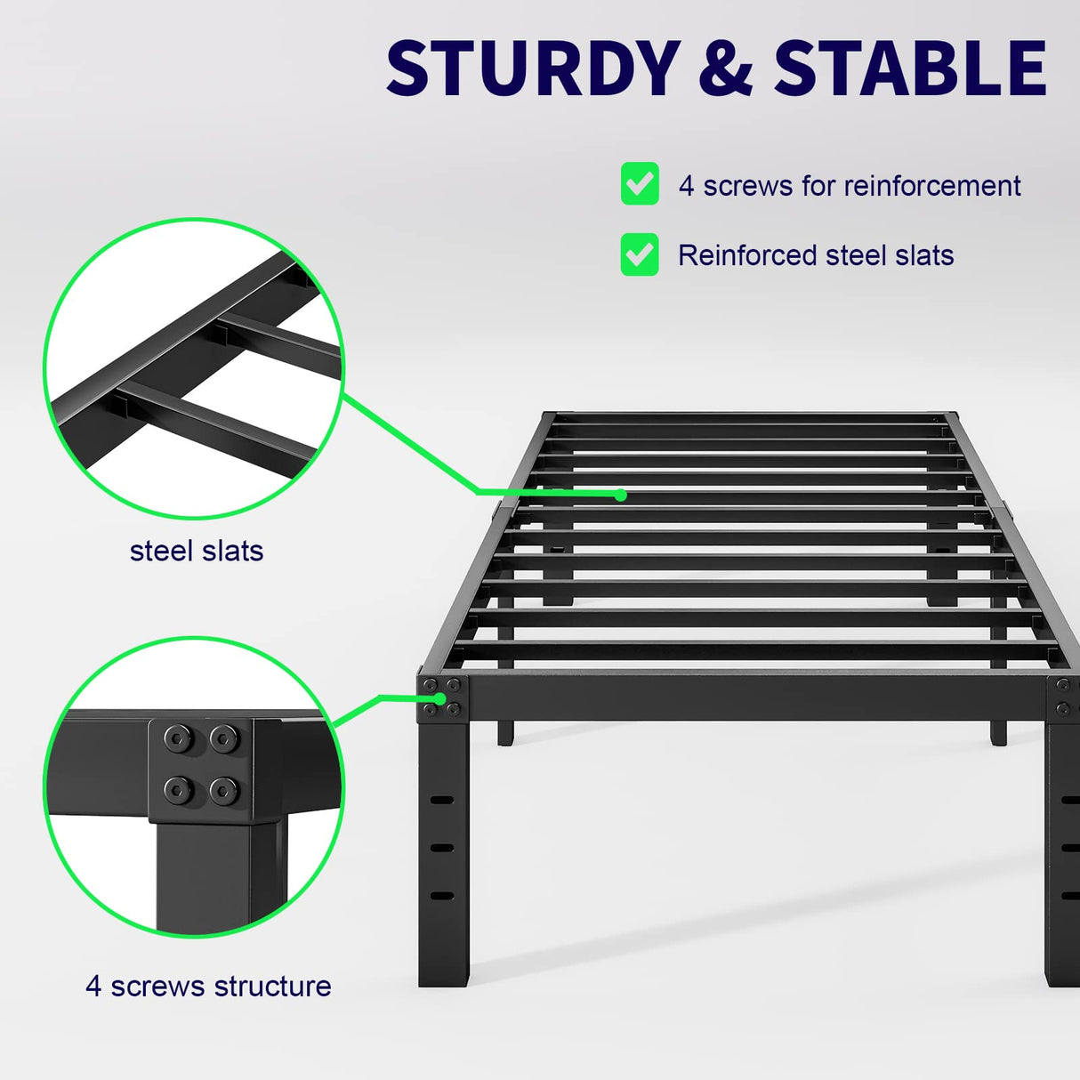 Neslime 14 Inch Twin Bed Frame No Box Spring Needed, Metal Platform Twin Size Bed Frame, Heavy Duty, Easy Assembly and Noise Free, Black Neslime