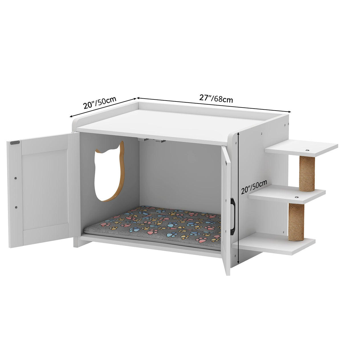 YITAHOME 27" Cat Litter Box Enclosure, Modern Cat Litter Box Furniture Hidden with Scratching Post&cusion, Wooden Cat House as Side End Table Nightstand, Fit Most of Litter Box, White YITAHOME