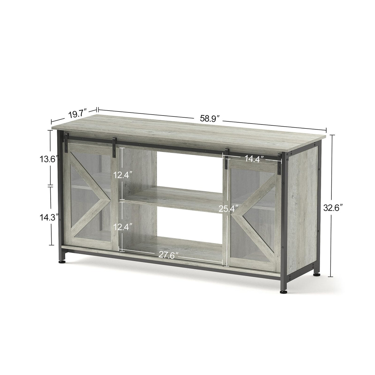 Tatub 75-90 Gallon Farmhouse Fish Tank Stand with Cabinet, Heavy Duty Metal Large Aquarium Stand for Accessories Storage, Reptile Tank Turtle Terrariums Table, 1000+ LBS Capacity, 58.9"x19.7"x32.6" H, Grey Tatub