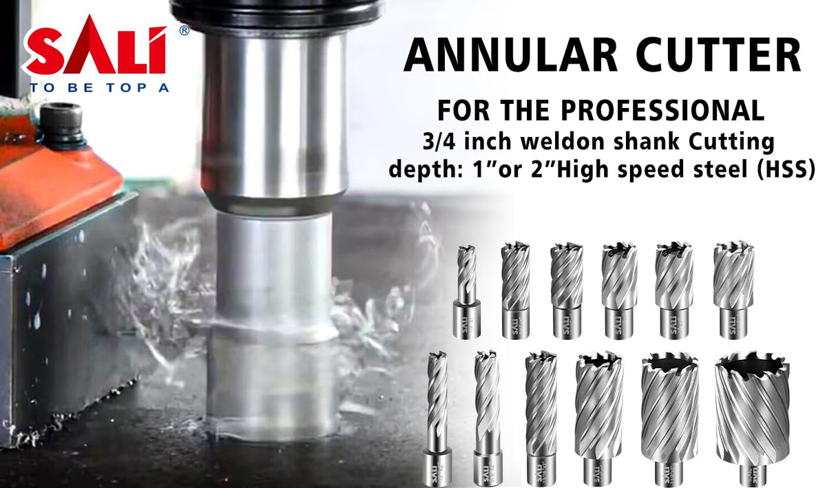 SALI 2 pcs Annular Cutter Diameter 1-1/4 Inch with Weldon Shank 3/4" (with 2 Flats) Cutting Depth 2" Mag Drill Bit for Magnetic Drill Press HSS Fully Ground Drill with One 1/4"*4" Pilot Pin SALI