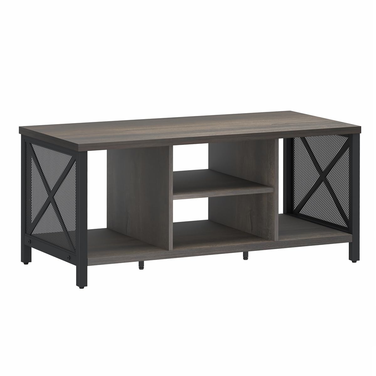 FATORRI Rustic Coffee Table for Living Room, Farmhouse Dark Wood Center Table, Industrial Rectangle Cocktail Tea Tables (Walnut Brown) FATORRI