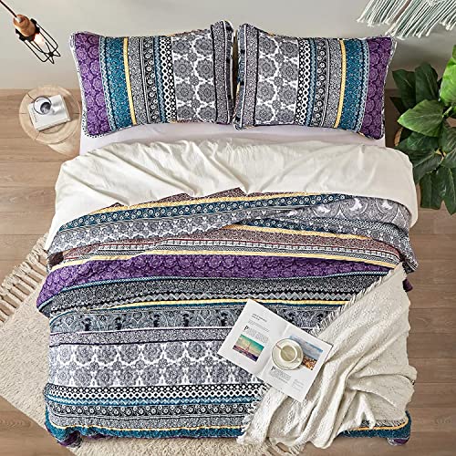 WONGS BEDDING Boho Quilt Set Twin Size, Purple Bohemian 2 Pieces Quilt Sets, Lightweight Bedspread Coverlet Bedding Set for All Season (86"x68") WONGS BEDDING
