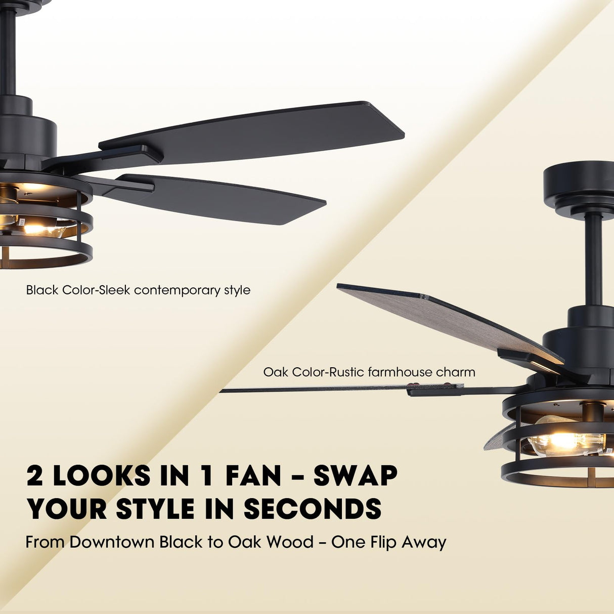 Nuoqiso 52 Inch Ceiling Fans with Lights and Remote Control, Farmhouse Ceiling Fan with LED Lighting for Bedroom Living Room and Patio, Black Caged Ceiling Fan for Indoor and Outdoor(NO Bulbs) Nuoqiso