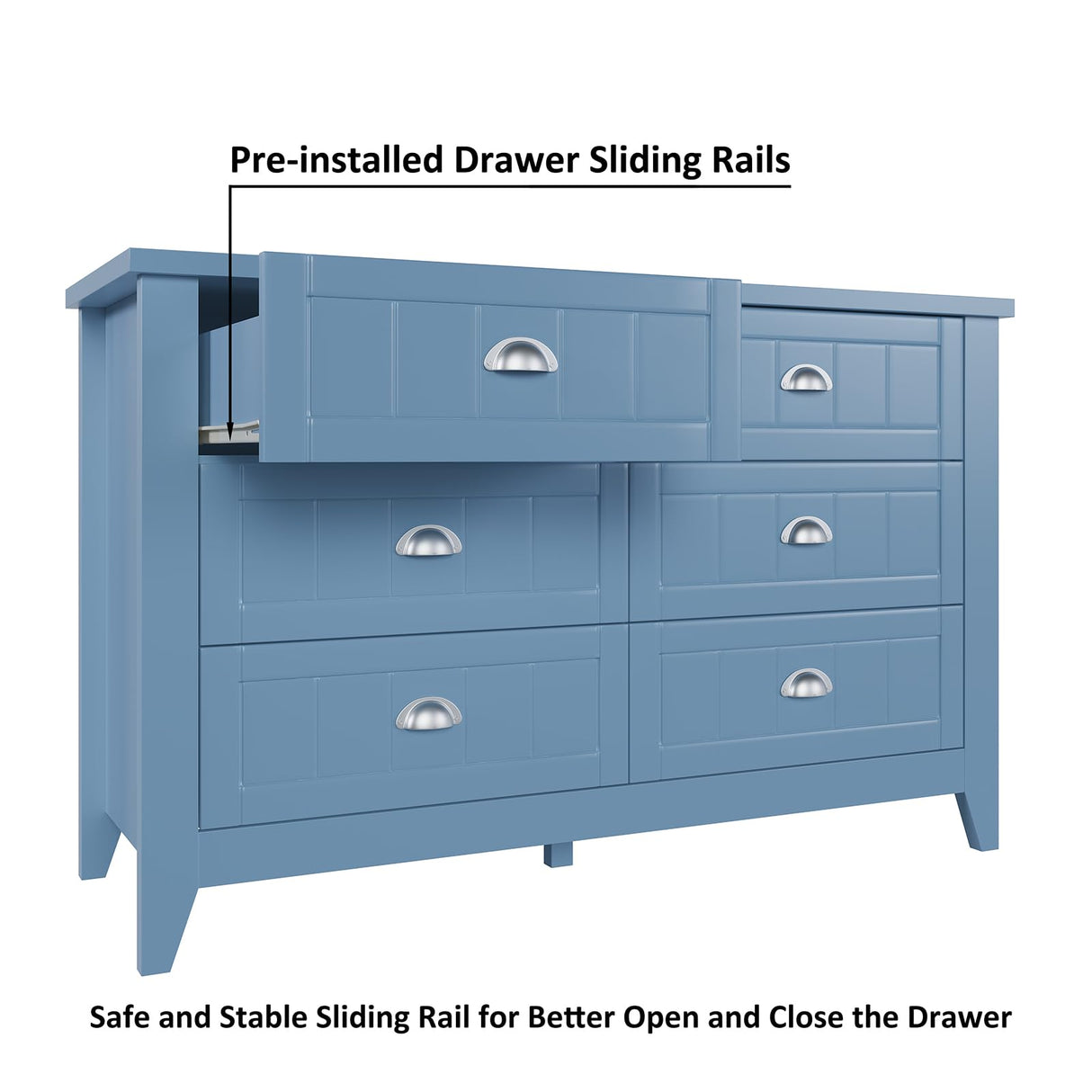 Cakhdry Dresser for Bedroom, 6 Drawer Dresser, Wide Chest of Drawers for Closet,TV Stand with Sturdy Frame and Wood Top, Easy Pull Handles for Clothes, Living Room, Hallway, Entryway,Light Blue Cakhdry