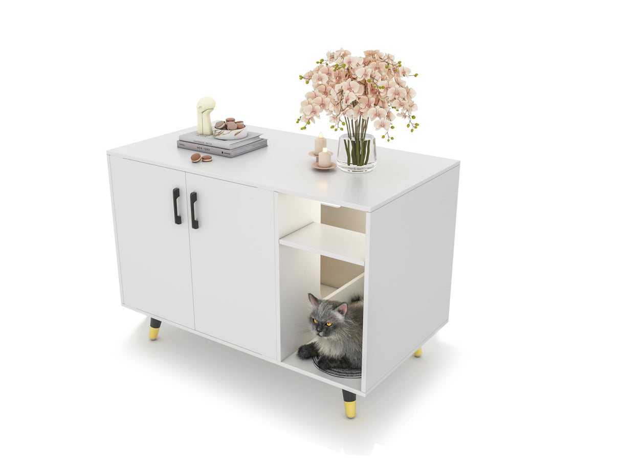 Sosiuel,Cat Litter Box Enclosure, Hidden Cat Litter Box Furniture,Enclosed Boxes, Fit Most of Litter Box,Pet House Side Coffee Table,Cat House,White and Black (White) Sosiuel