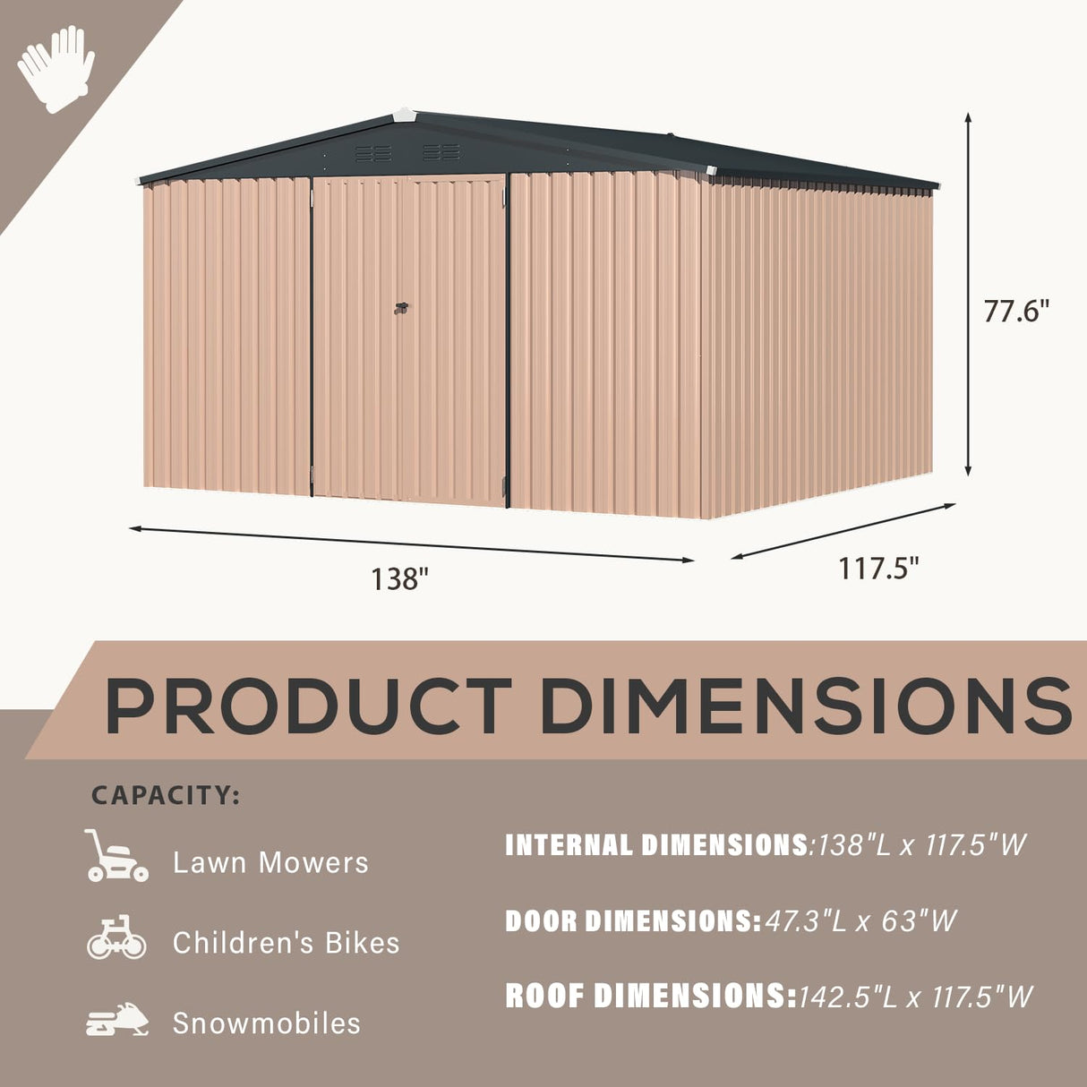 U-MAX 12' x 10' Metal Storage Shed for Ourdoor, Extra Large Yard Steel Shed (116 Sq.Ft Land) with Design of Lockable Doors, Tool and Utility Storage for Backyard, Garden, Patio, Outside use U-MAX
