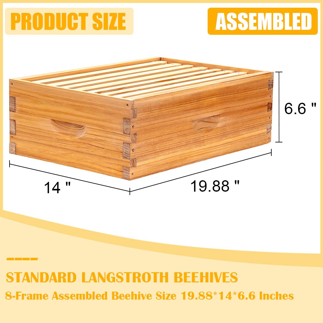 Honey Lake 8 Frame Assembled Bee Hive Super Box, Langstroth Beehive Starter Kit for Beekeepers, Medium Super Bee Box Dipped in 100% Beeswax Includes Beehive Frames and Waxed Foundations Honey Lake