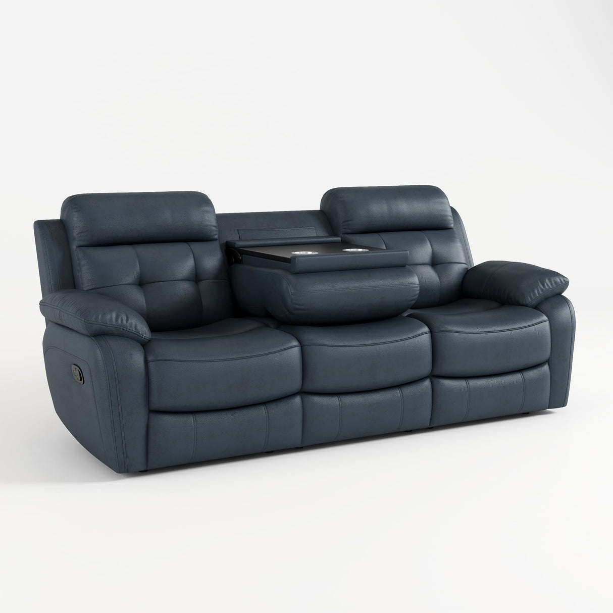 Familymill Genuine Leather Manual Reclining Sofa Couch with Drop Down Table, Stainless Steel Cupholders, and Magazine Bag for Living Room Home Theater Office Familymill