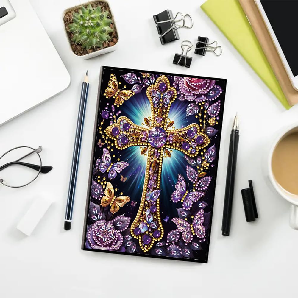 FRANDEK A5 50-Page DIY Diamond Art Painting Notebook with Beautiful Patterns, Special Shaped Diamond Art Craft for Beginners Adults Gift(Purple Cross) FRANDEK