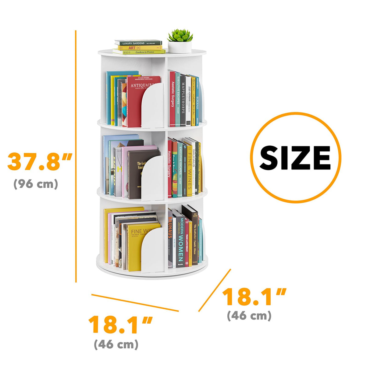 SpaceAid 3 Tier Rotating Bookshelf Tower, Spinning Bookcase Lazy Susan, Revolving 360 Book Shelf Storage Round Carousel, Vertical Rotate Turning Spiral Corner Organizer, White SpaceAid