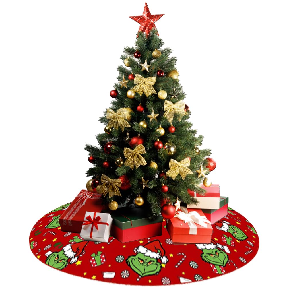 Christmas Tree Skirt 48 Inches Tree Skirts Mats, Large Christmas Decor Mat Tree Decorations for Decor Holiday Party Indoor Outdoor Wvapzwr