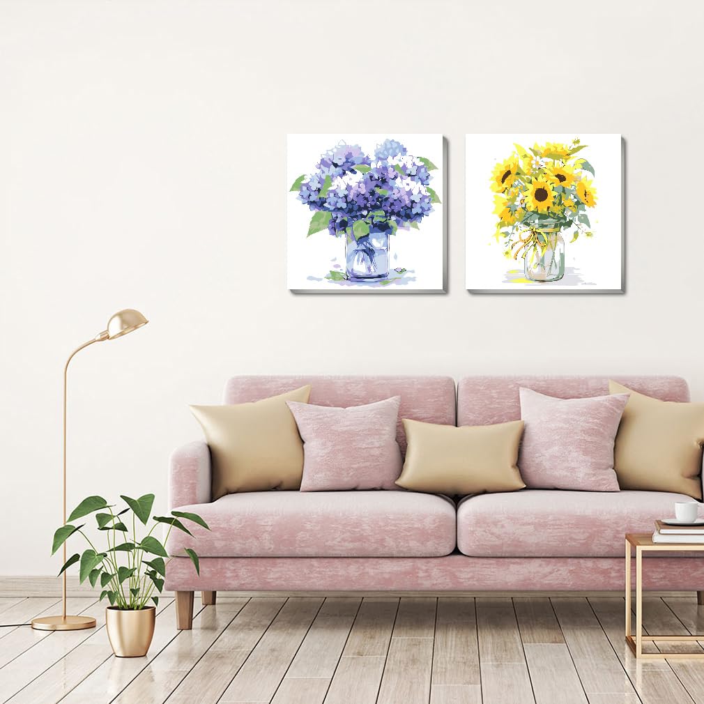 2 Packs Framed Flower Paint by Numbers Kit for Adults, Easy Acrylic Paint by Numbers on Canvas with Paints and Brushes, Small Flowers Arts and Crafts Kits for Home Wall Decor(8 * 8inch) Clendo